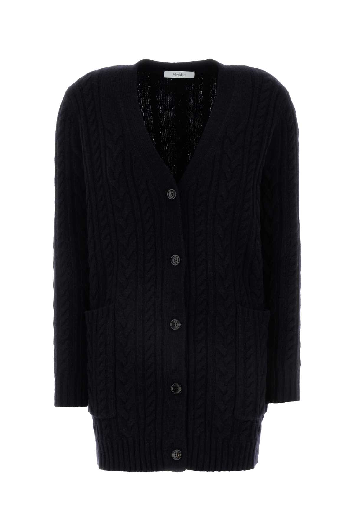 Shop Max Mara Black Wool Blend Calotta Cardigan In Blu Marino