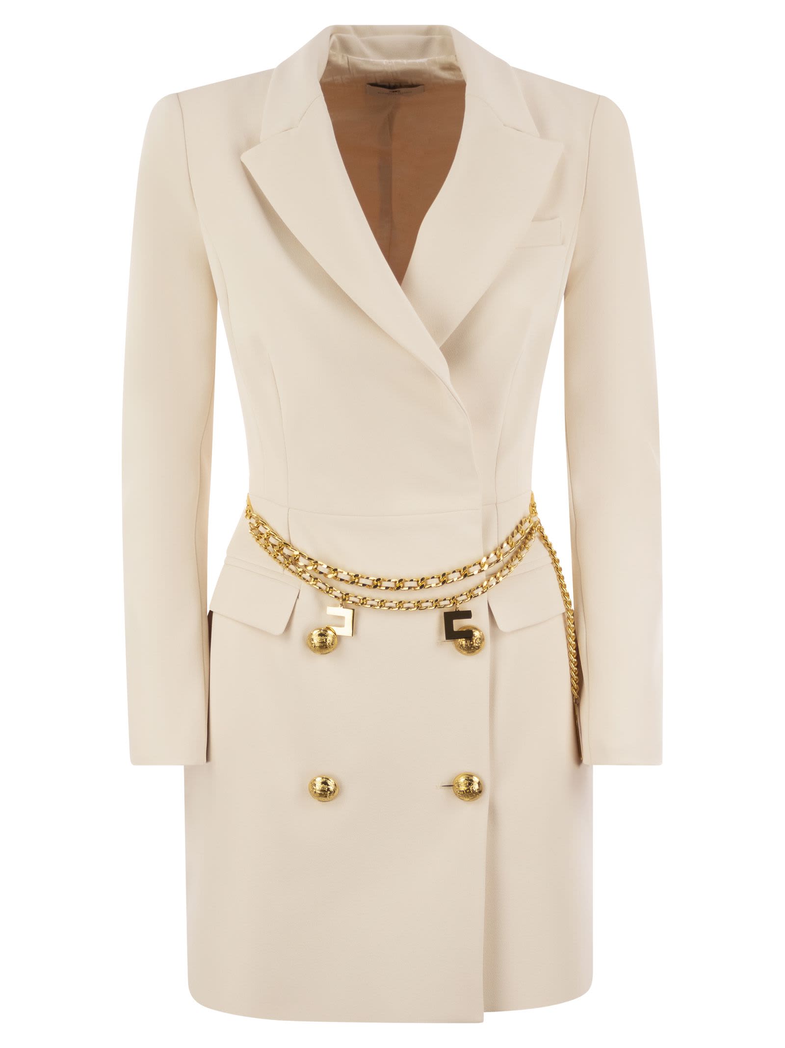 Shop Elisabetta Franchi Robe Manteau In Stretch Crepe With Belt In Butter