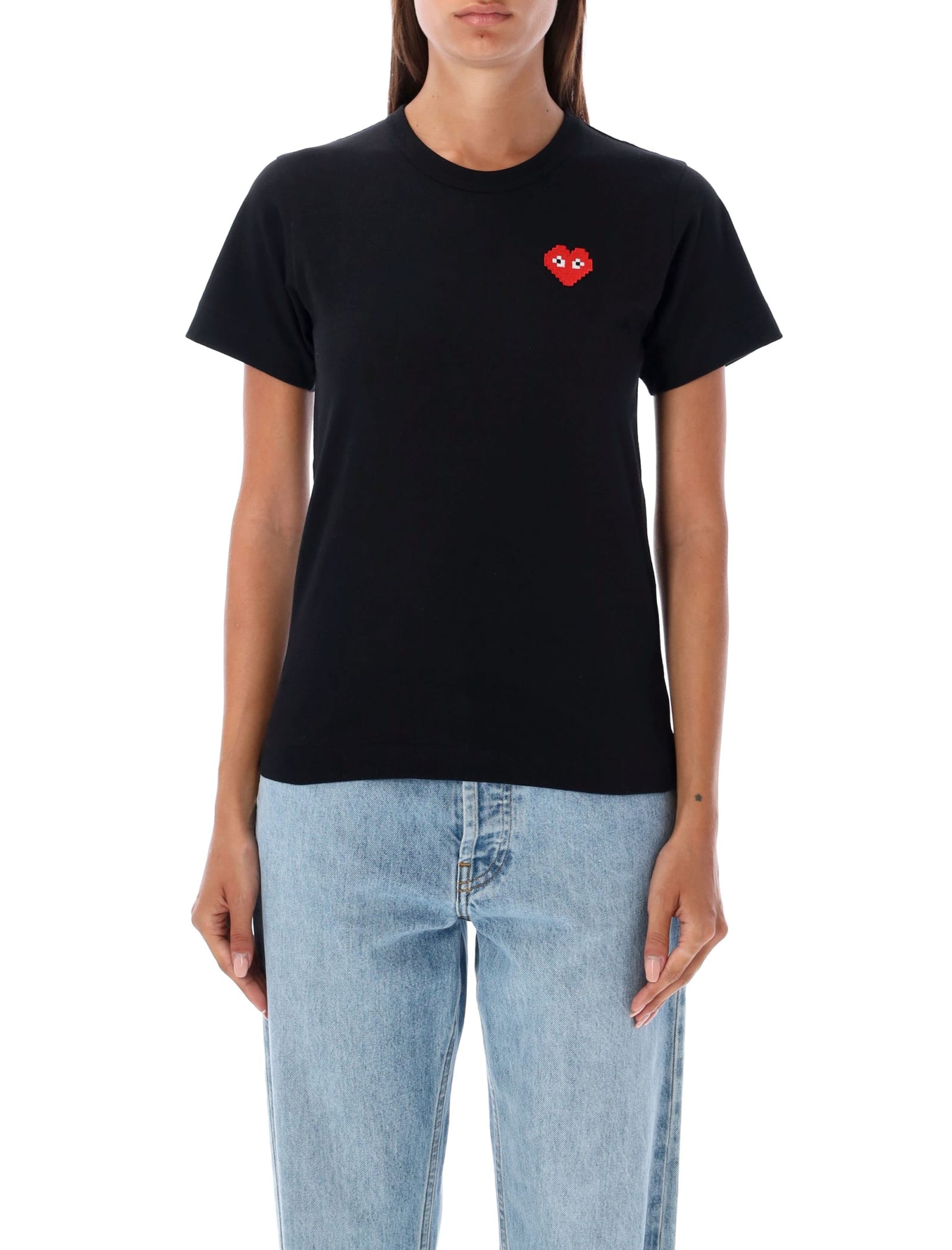Comme Des Garçons Play Double Patch-logo Cotton T-shirt In Black