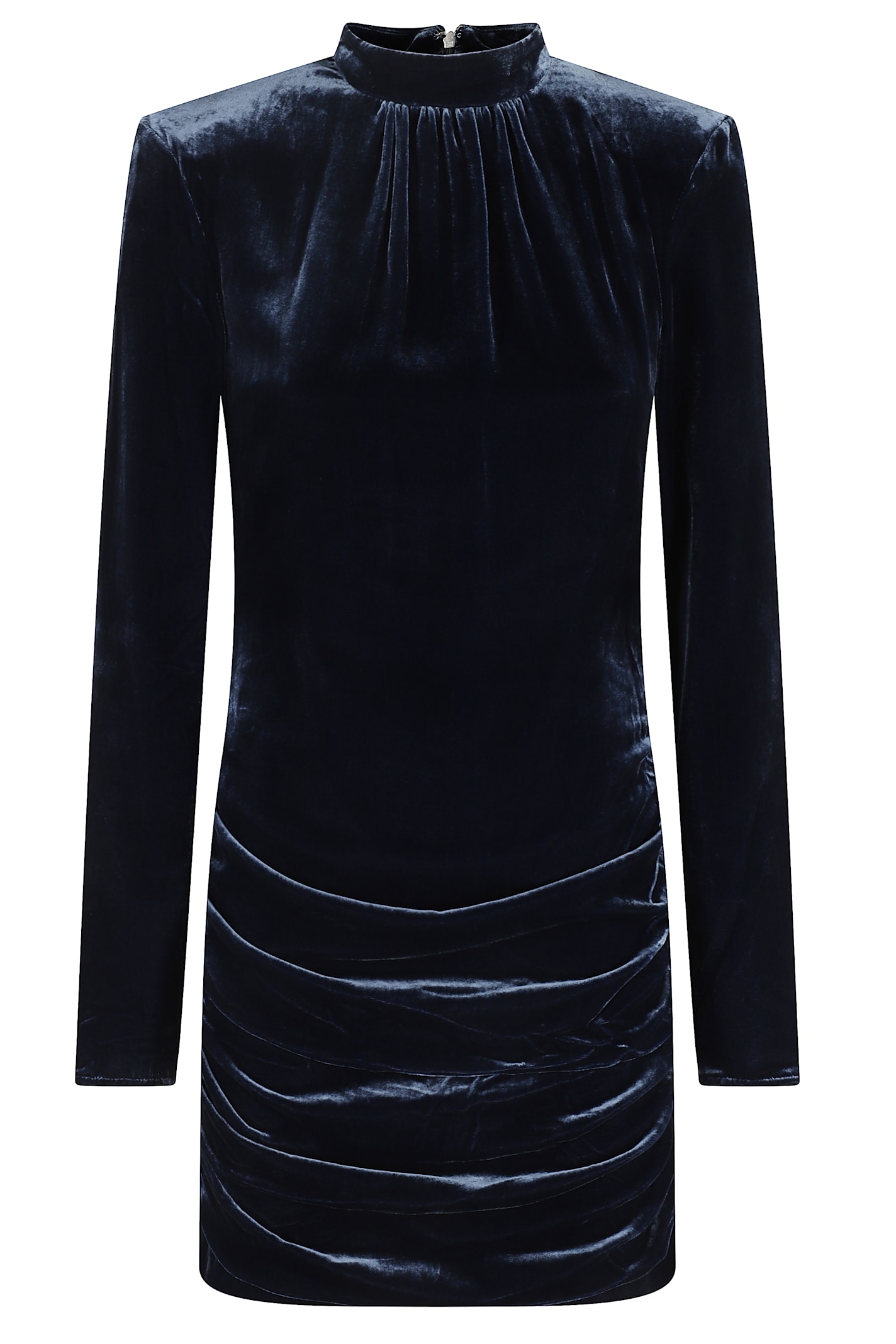 Rotate Birger Christensen Silk Velvet Ls Mini Dress In Blue
