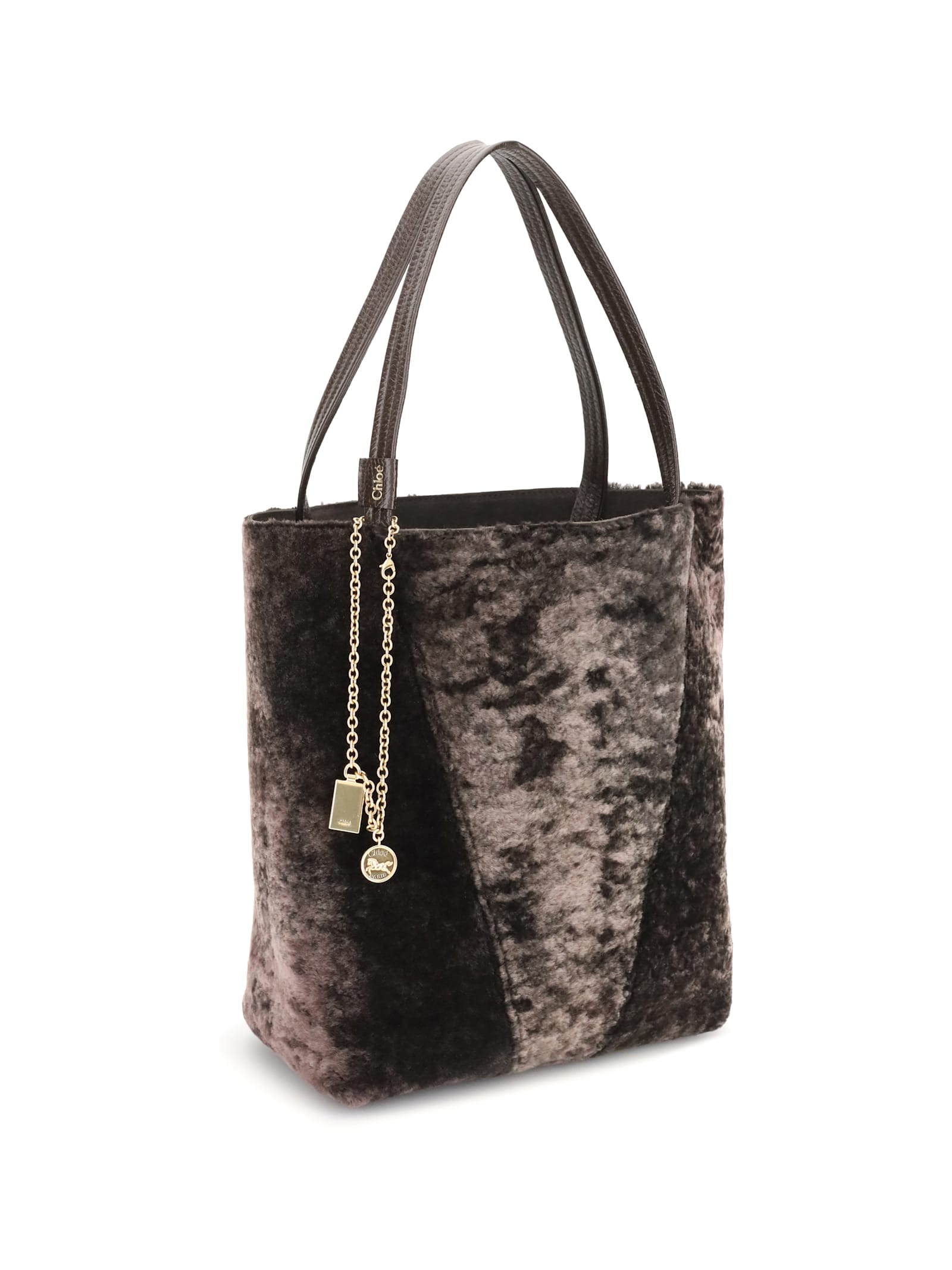 Chloé Spin Shearling Tote Bag In Brown