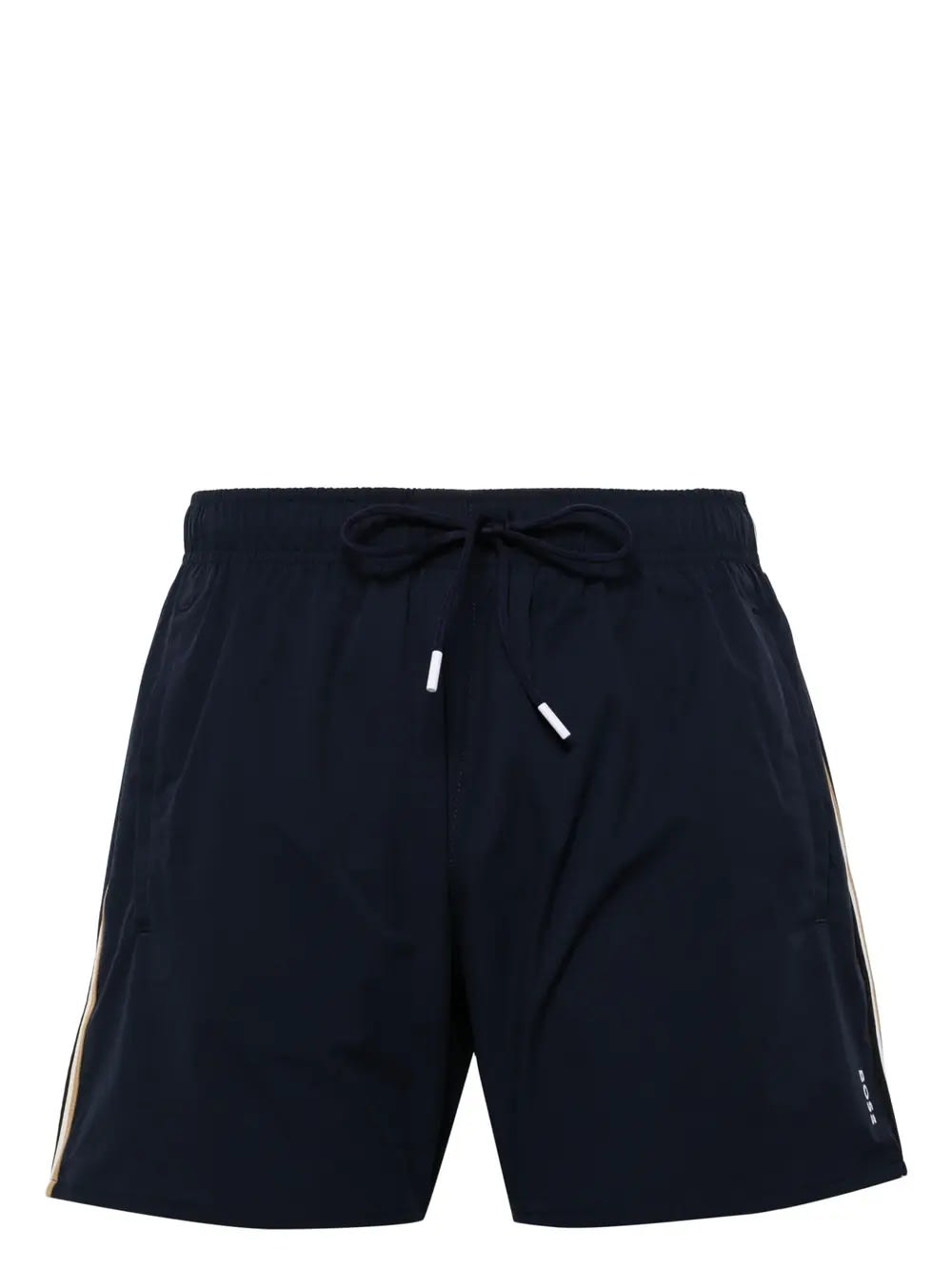 Black Beach Boxers With Typical Brand Stripes And Logo