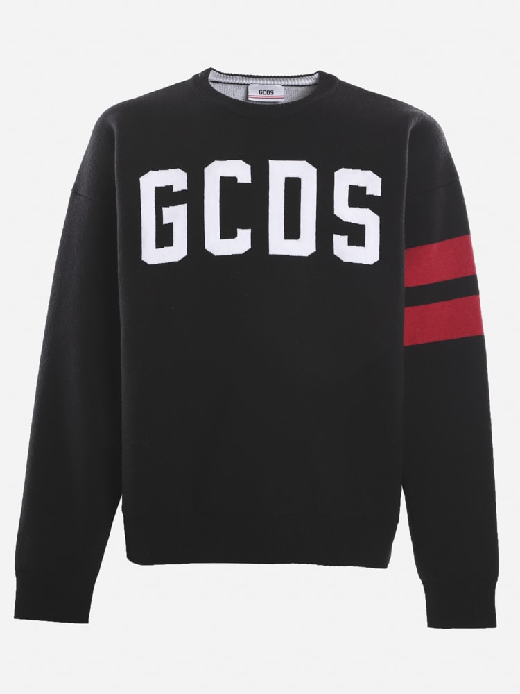 GCDS Wool Blend Sweatshirt With Contrasting Jacquard Logo