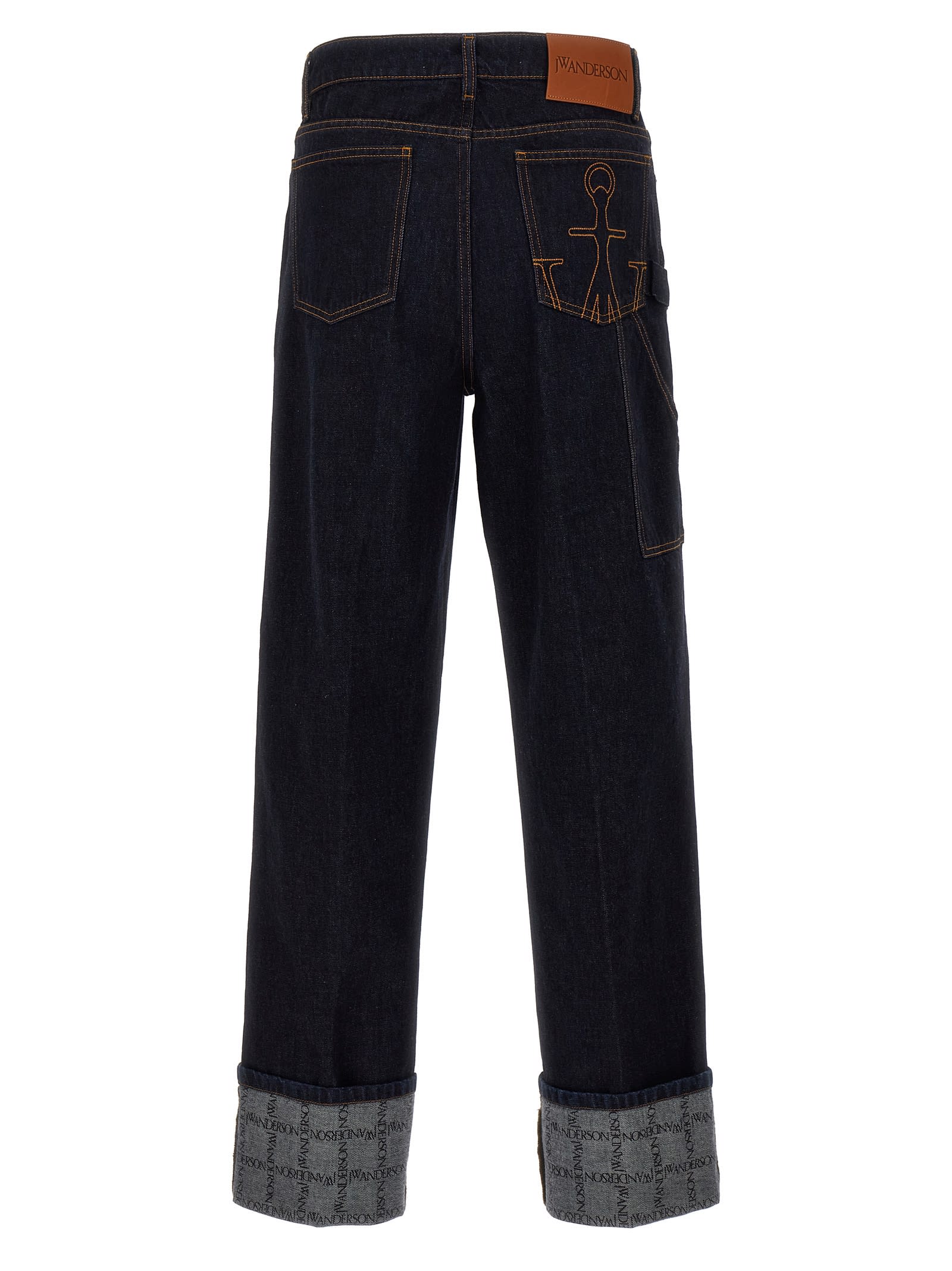 Shop Jw Anderson Logo Grid Turn Up Workwear Jeans In Blue