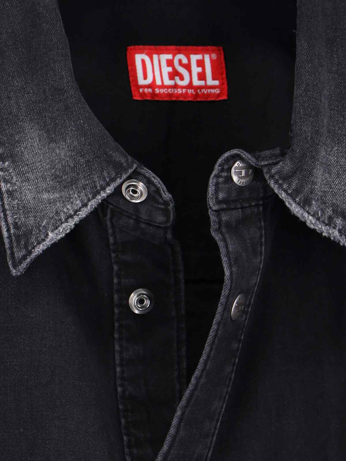 Diesel Long Sleeve Shirt With Point Collar And Buttoned Cuffs In Black