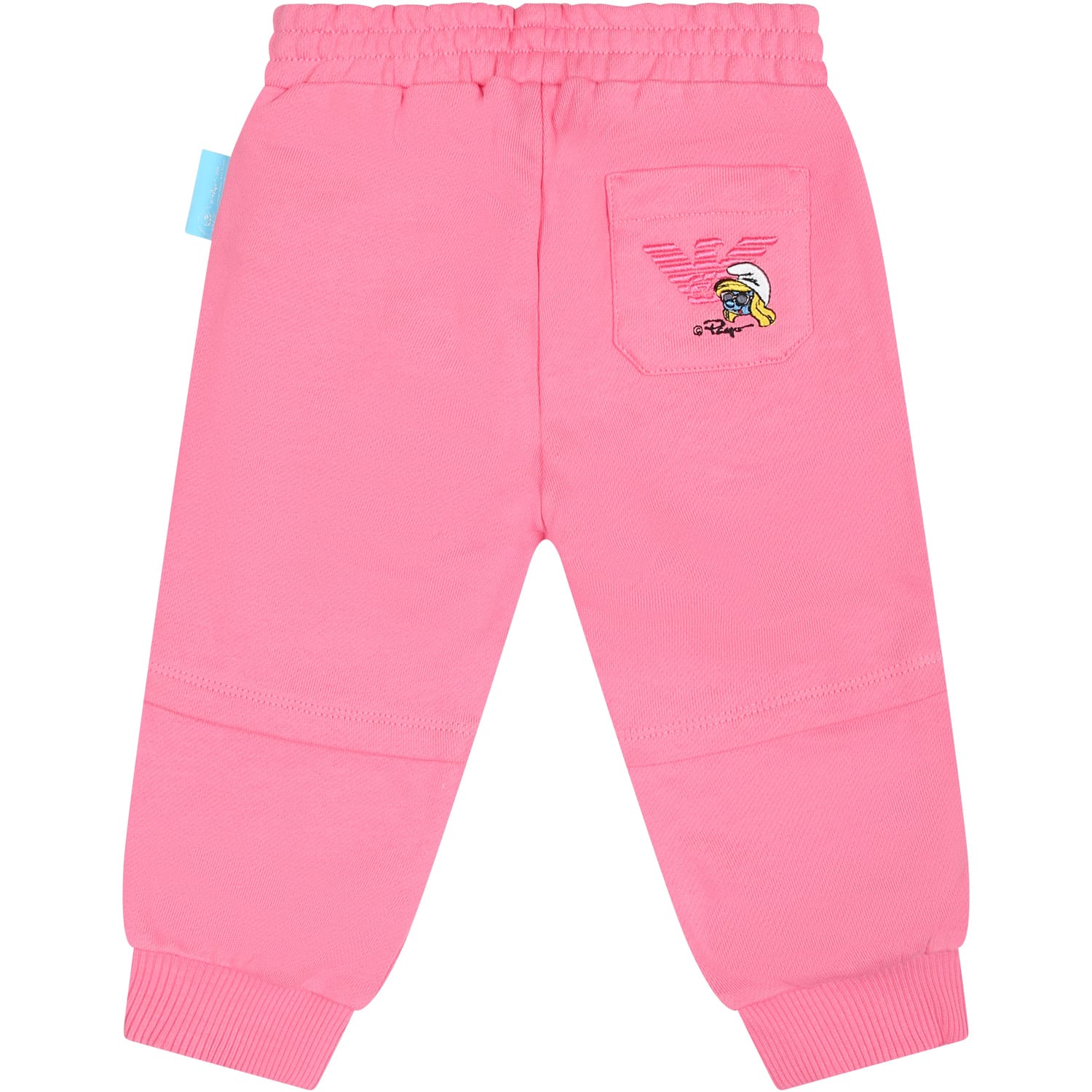 Shop Armani Collezioni Pink Sports Trousers For Baby Girl With The Smurfs