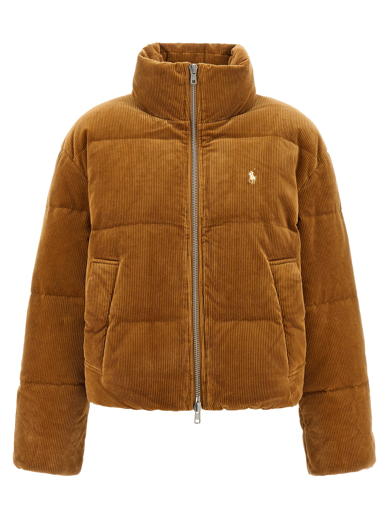 Polo Ralph Lauren Corduroy Quilted Puffer Jacket In Brown