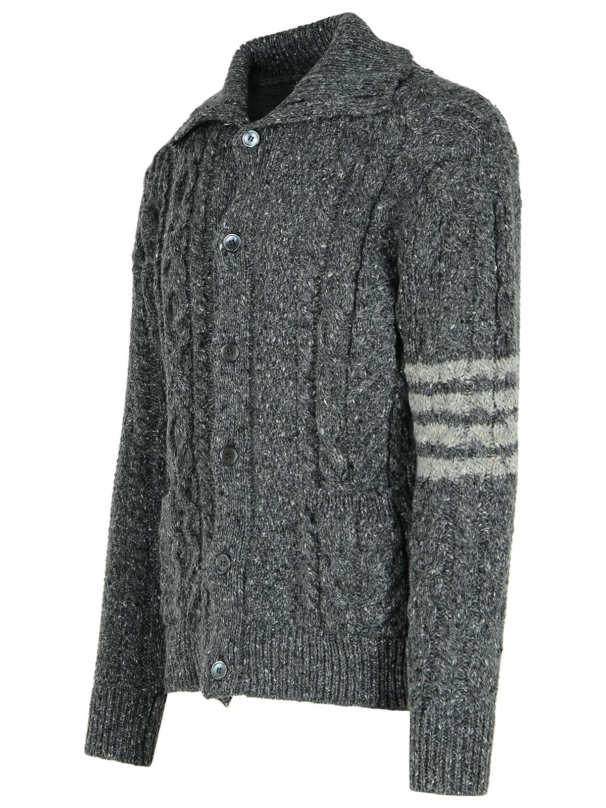 Shop Thom Browne 4-bar Grey Wool Blend Cardigan