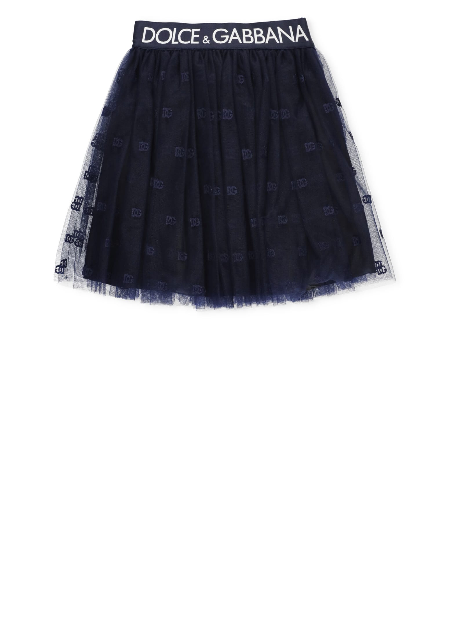 Shop Dolce & Gabbana Tulle Skirt With Monogram In Blue
