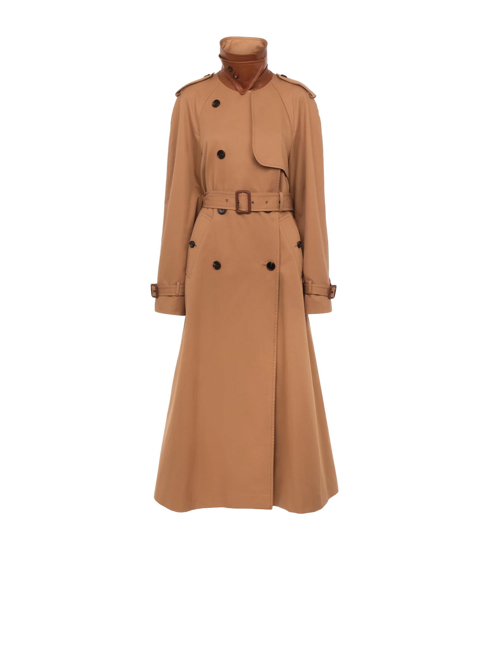 Chloé Double-breasted Leather-trimmed Cotton-gabardine Trench Coat In Brown