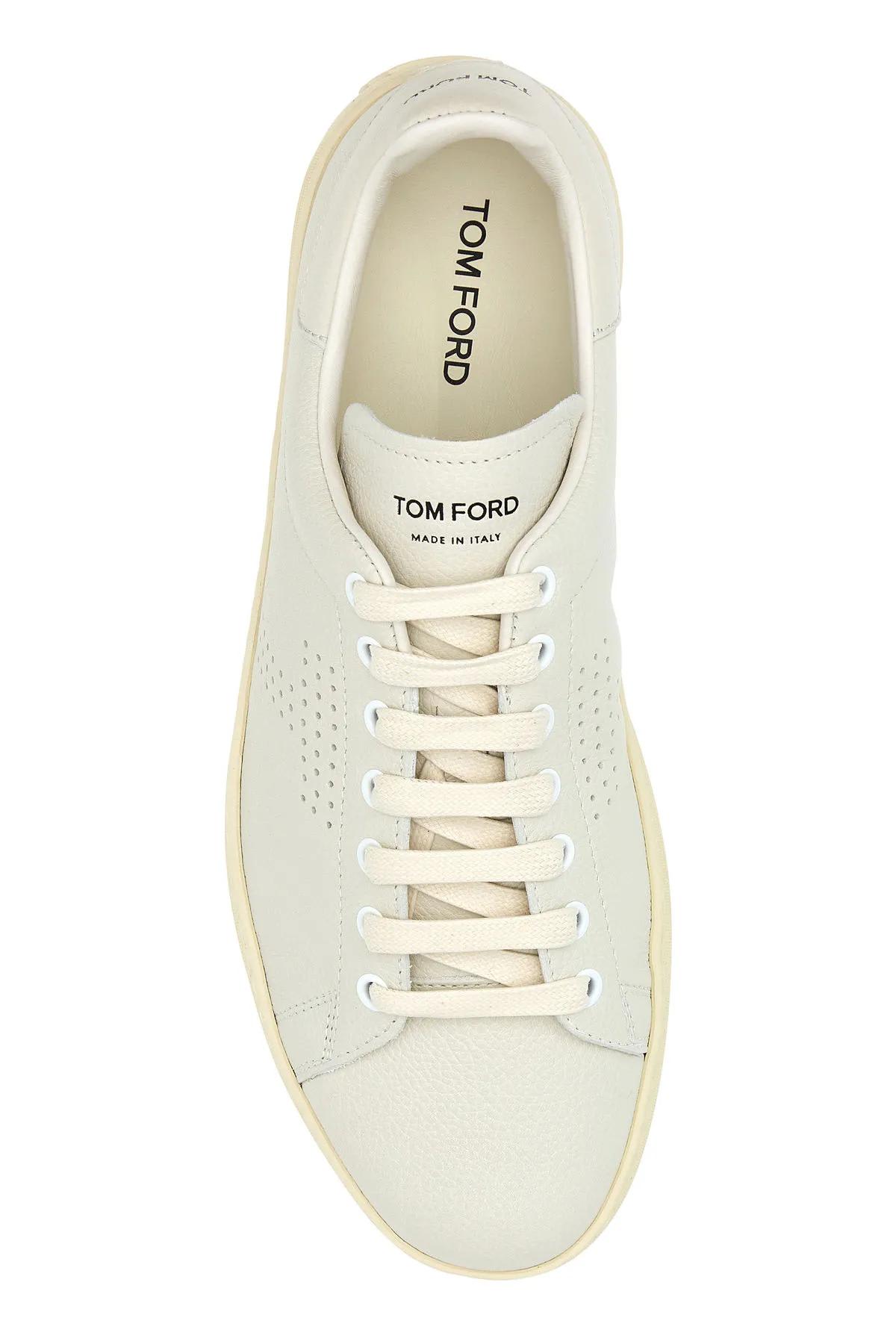 Tom Ford Leather Warwick Sneakers Rubber Sole Perforated Detailing In Buttercream