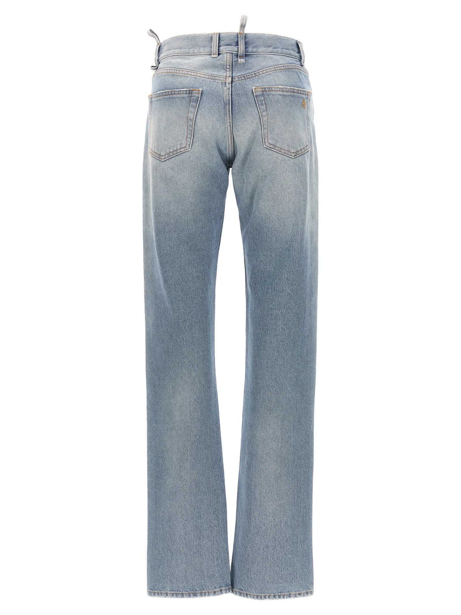 Shop Attico Belted Jeans In Blu Denim