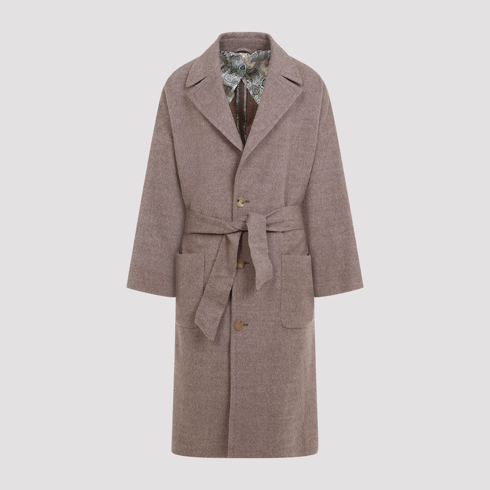 Shop Etro Belted Patch Pockets Coat In Tortora