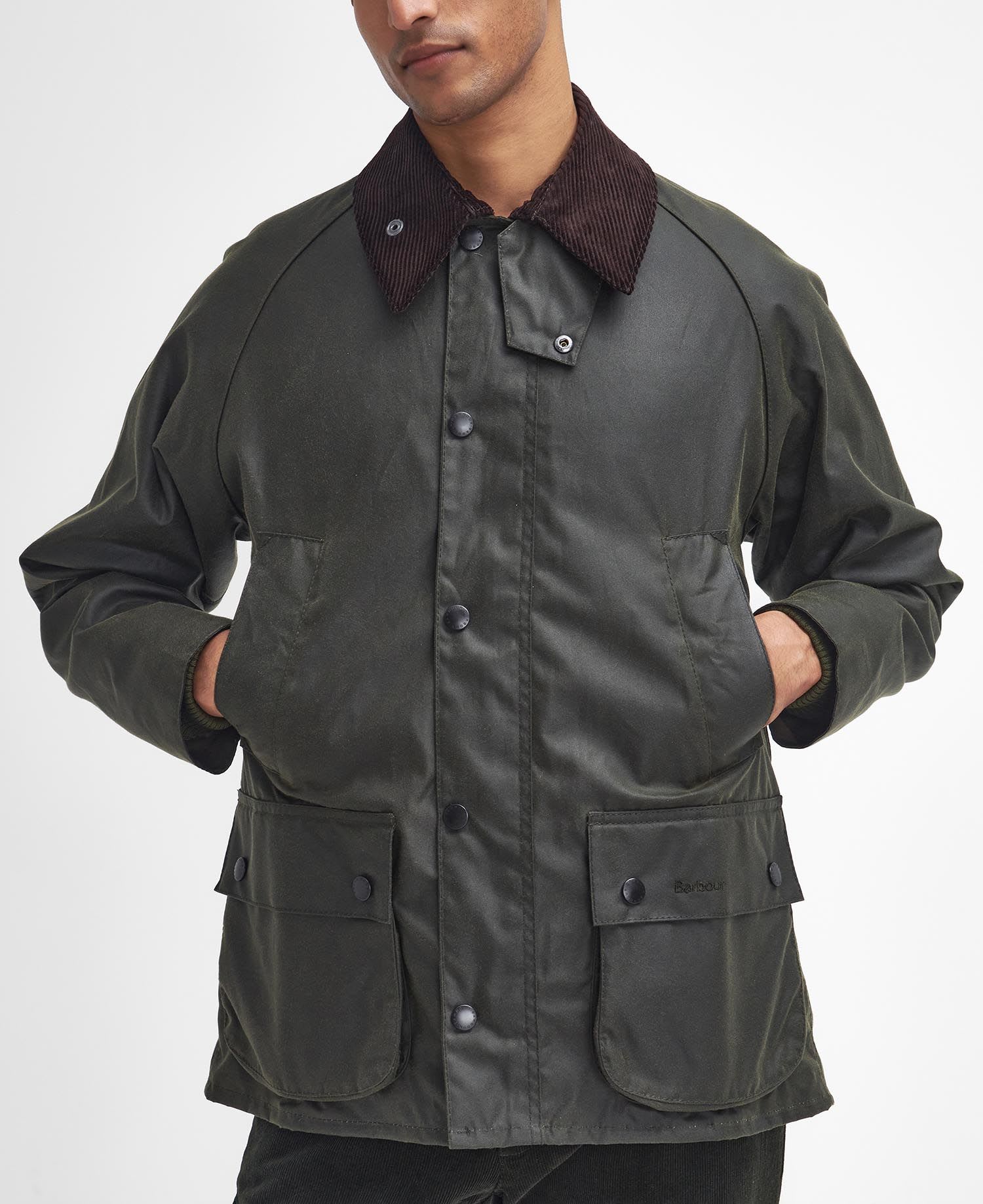 Shop Barbour Bedale Wax Jacket In Verde Oliva