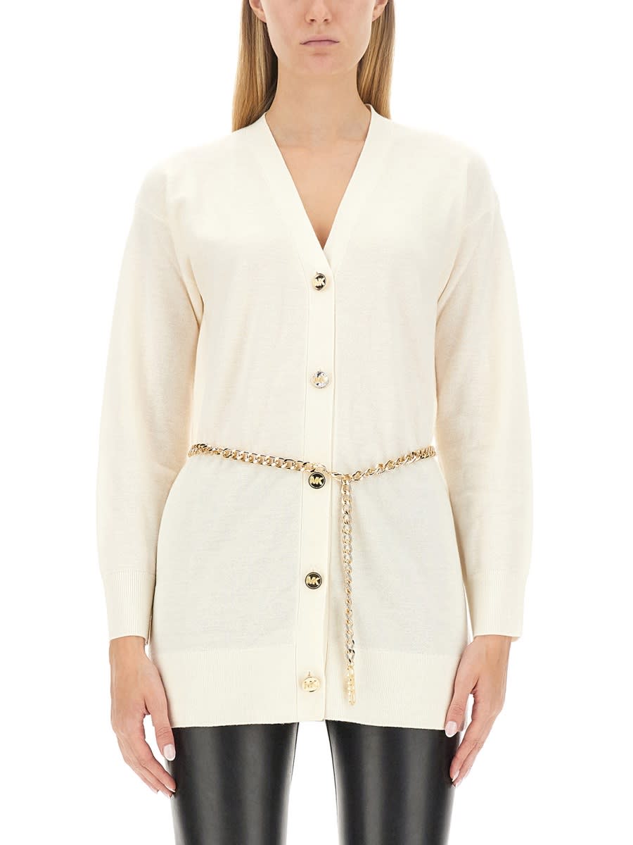 Michael Kors Belted Cardigan In White