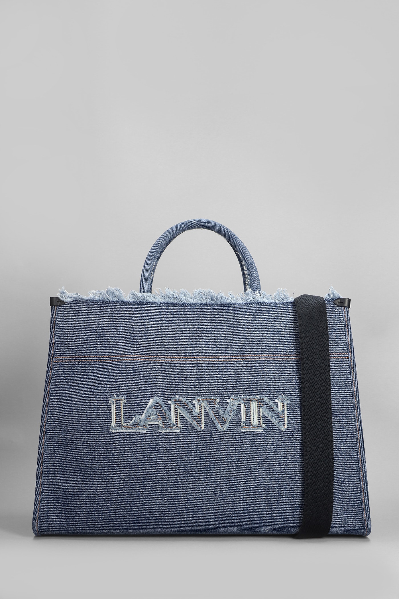 Lanvin Tote In Blue Cotton In Black