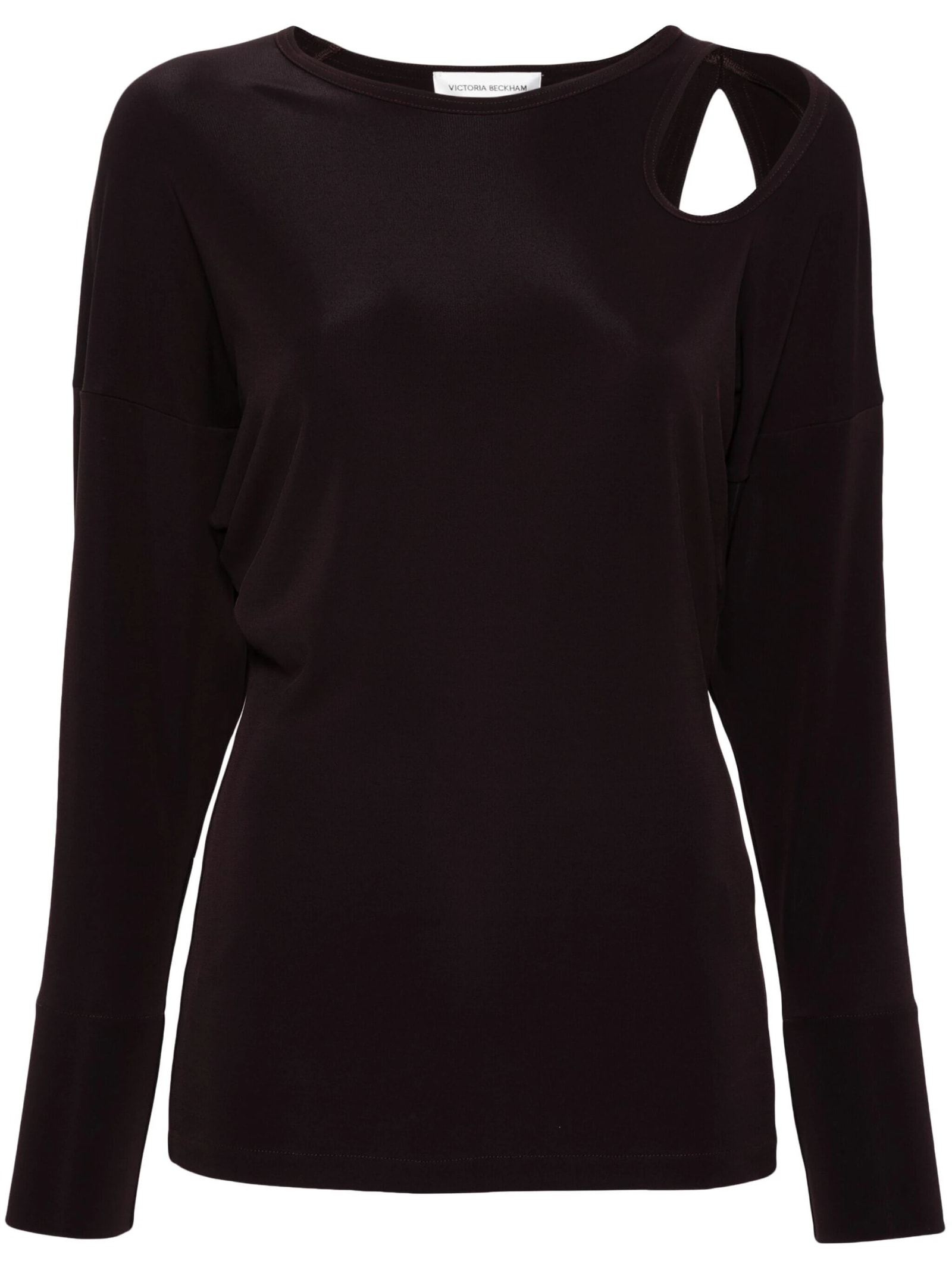 Shop Victoria Beckham Twist Detail Jersey Top In Deep Mahogany