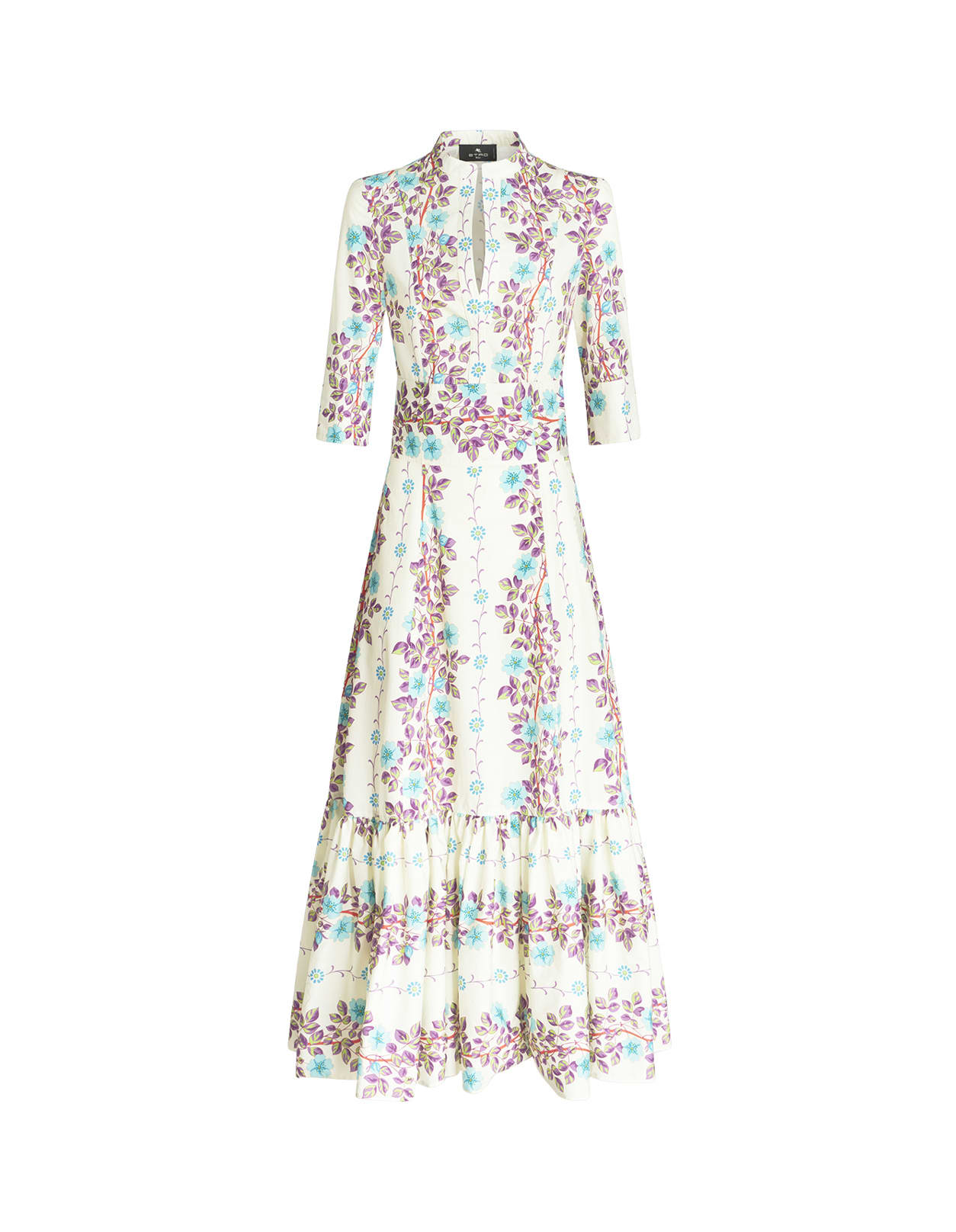 Shop Etro White Long Dress With Floral Print