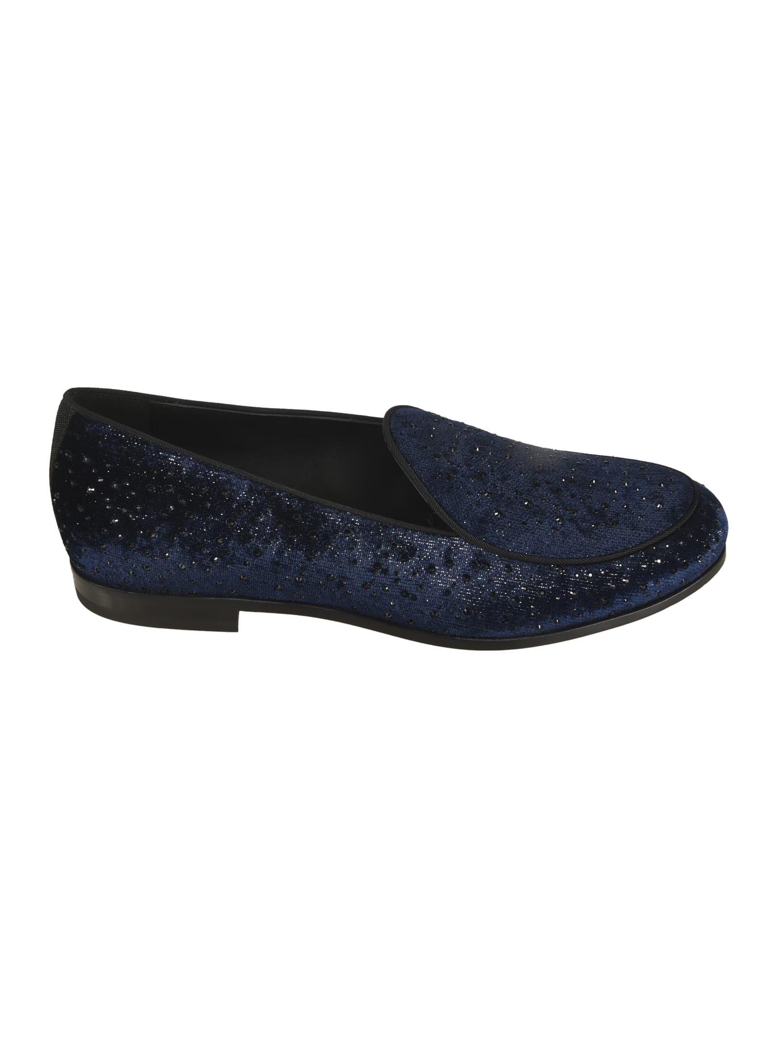 Shop Giorgio Armani Embellished Loafers In Notte/black