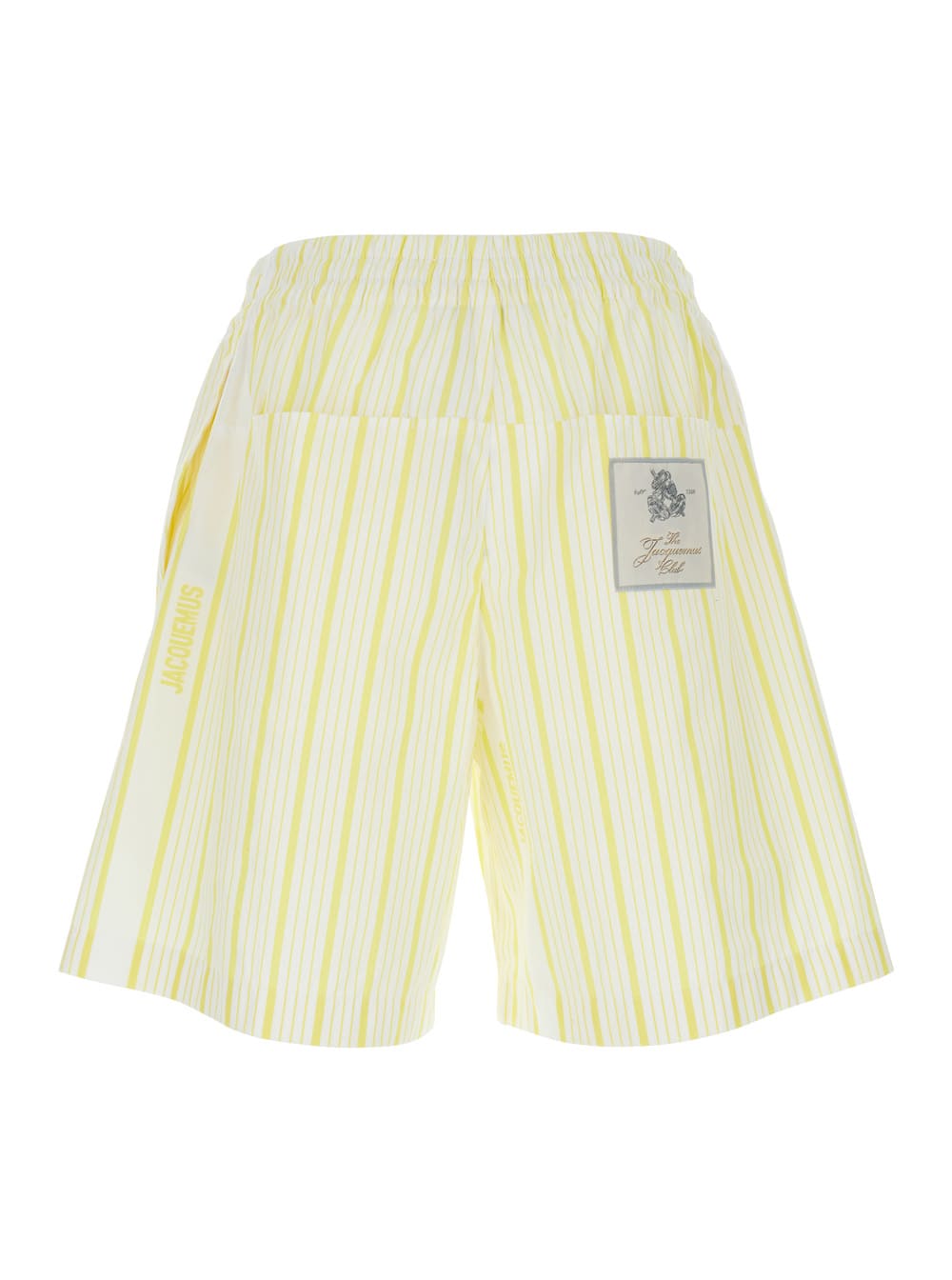 JACQUEMUS ÌLE SHORT ALOE WHITE SHORTS WITH LOGO LETTERING ON THE FRONT AND ALL-OVER STRIPED MOTIF IN COTTON MA