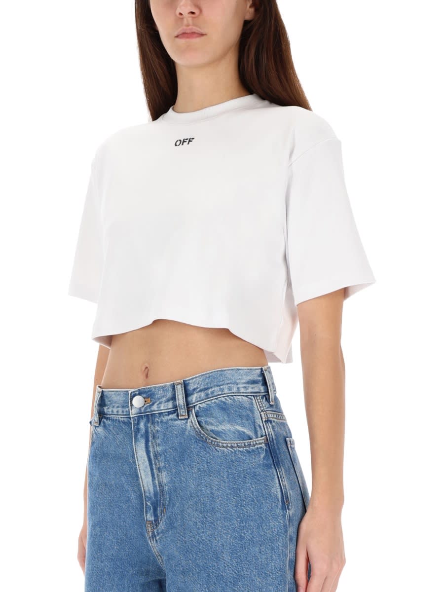 Off-white Ribbed Cropped T-shirt In White