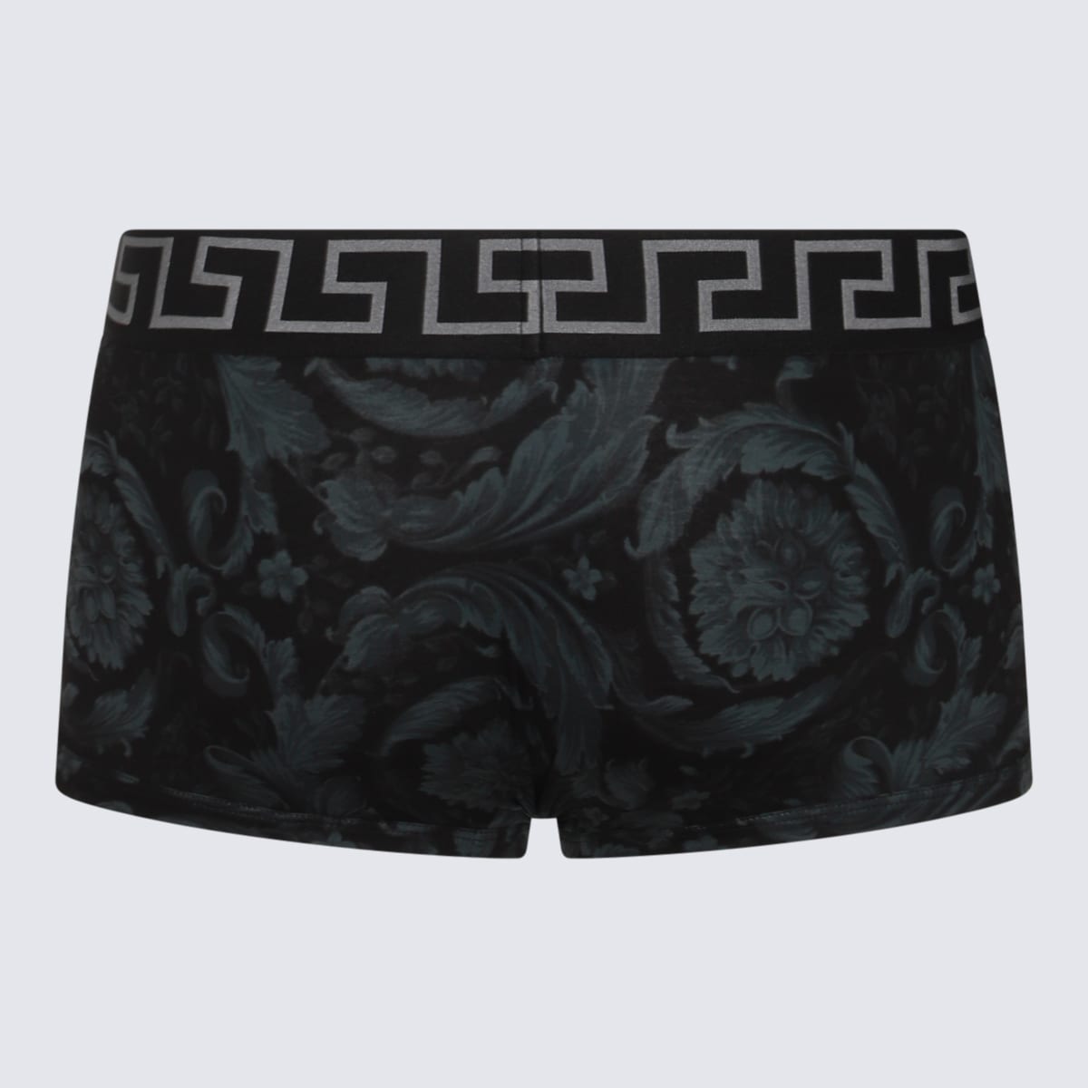 Versace Black Boxer Briefs With Barocco Print In Stretch Cotton Manb In Grey