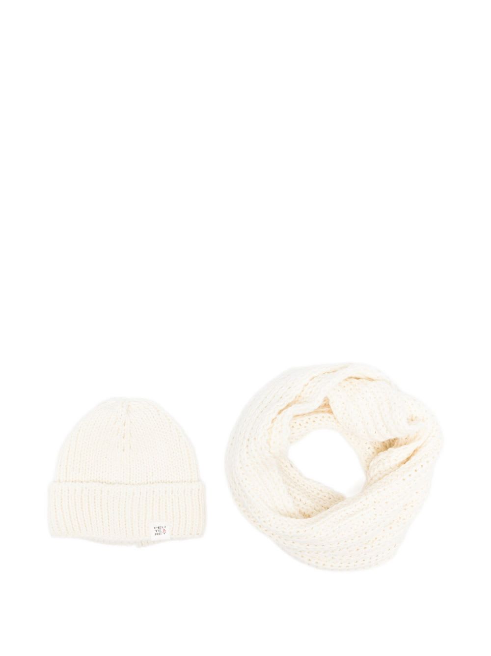 Peuterey Wool Beanie And Scarf Set In White