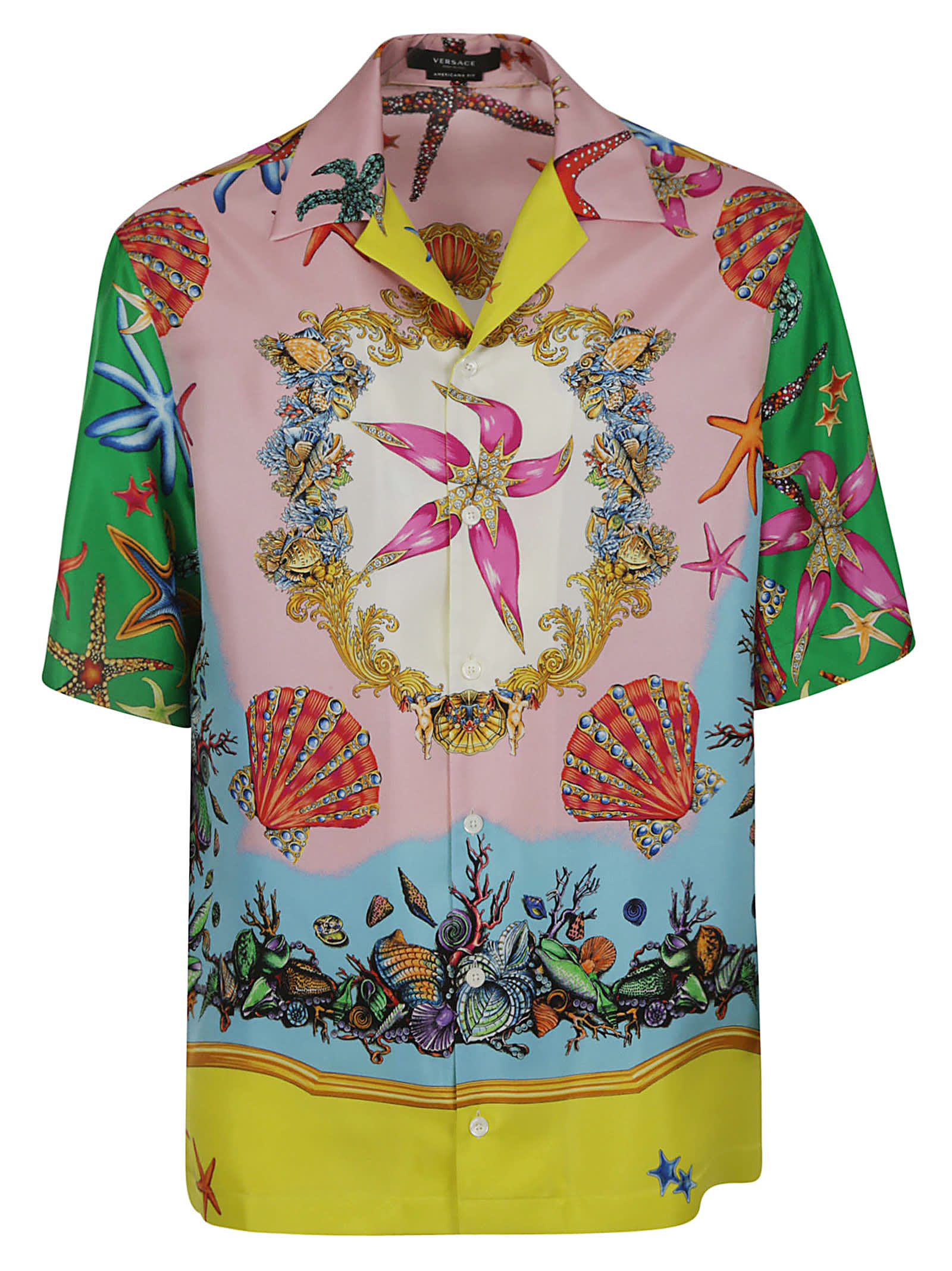 Versace Tropical Print Shirt In Yellow/multicolor