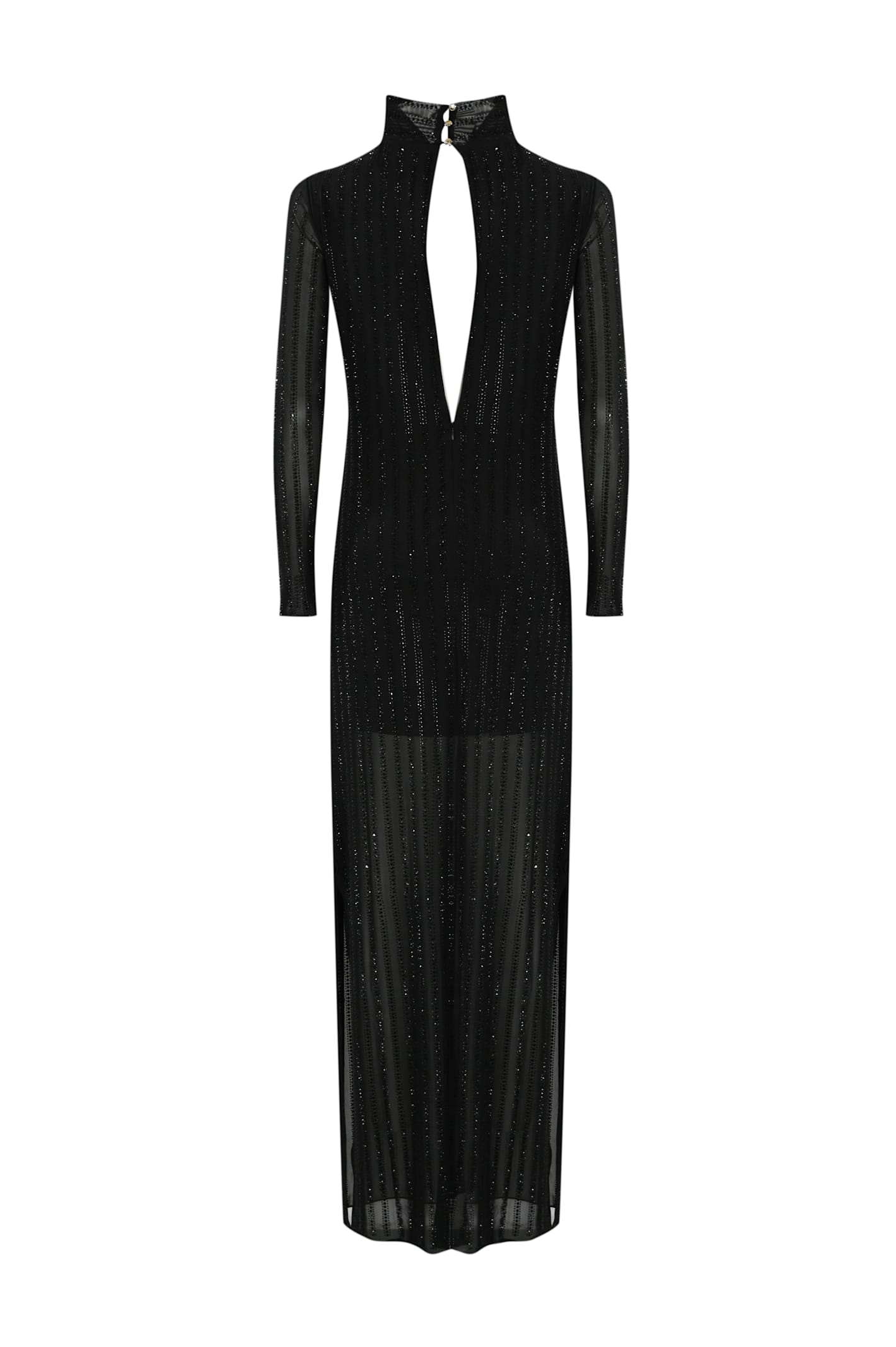 Shop Patrizia Pepe Stretch Dress With Rhinestones In Nero