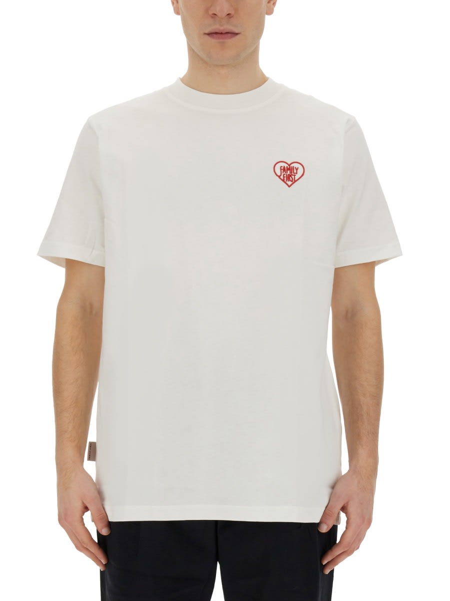 Shop Family First Milano T-shirt With Heart Embroidery In White