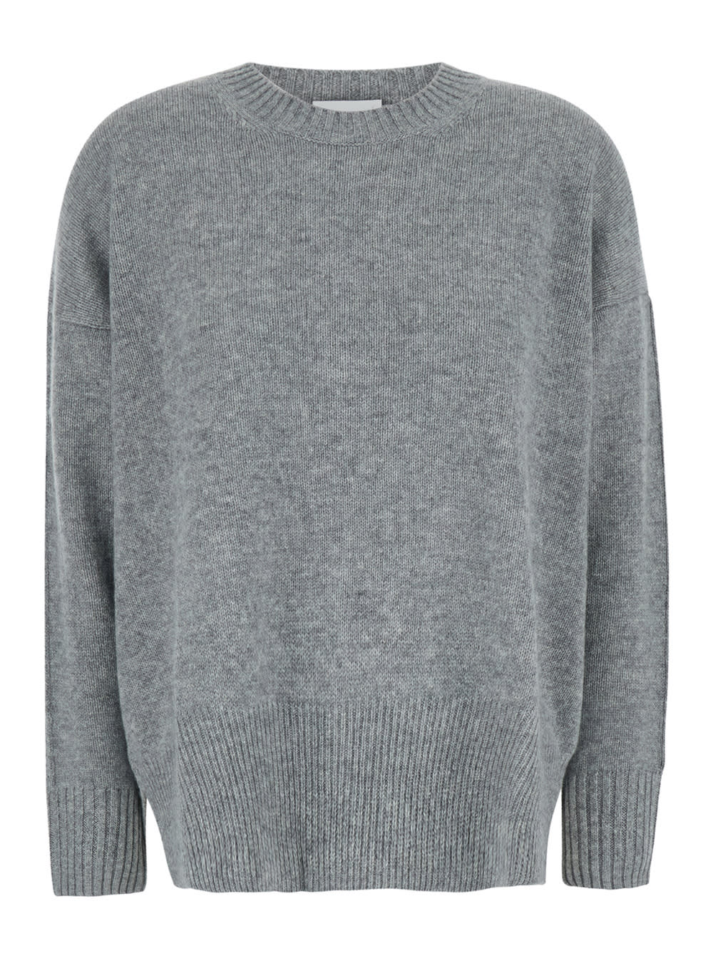 Grey Crewneck Sweater With Dropped Shoulders In Cashmere Woman