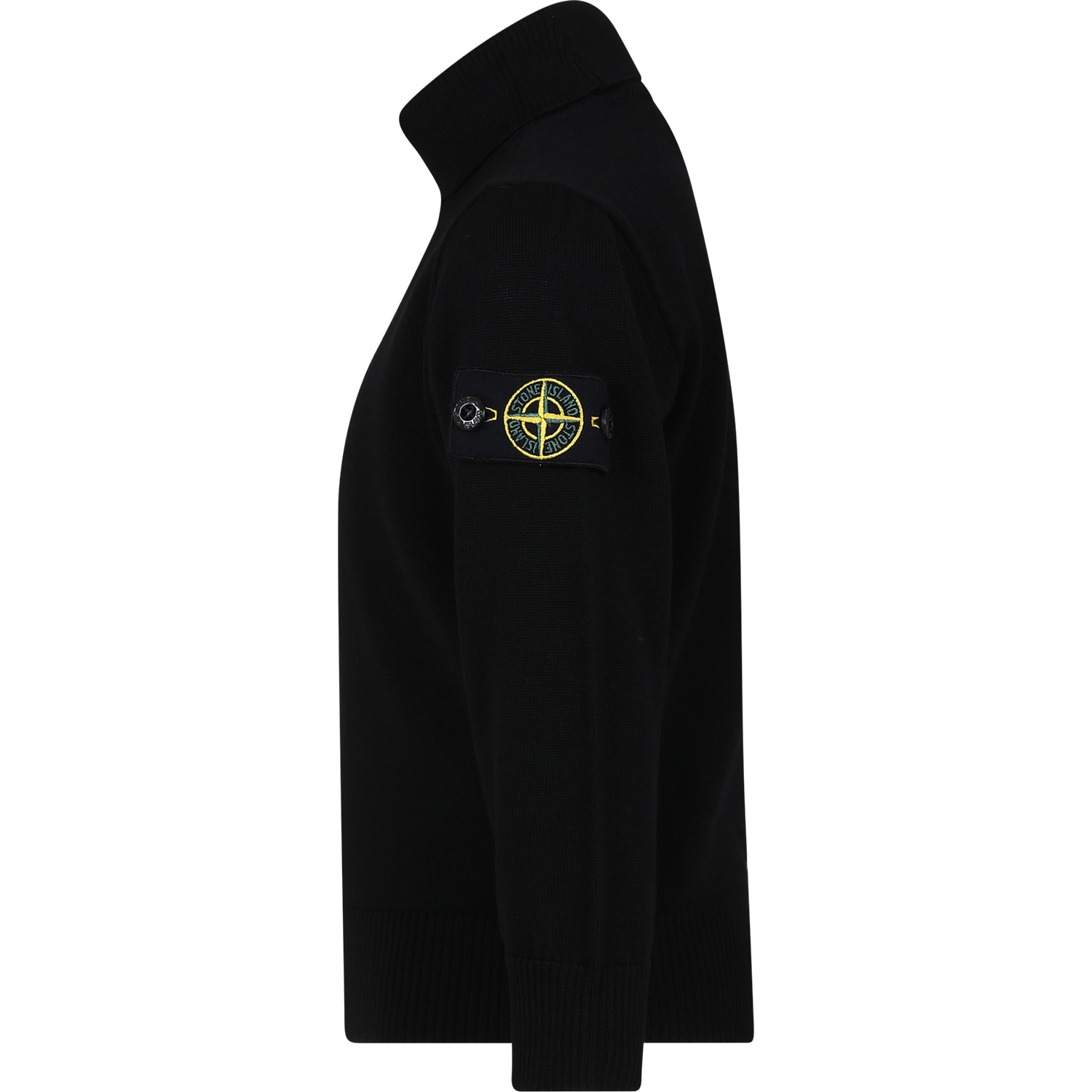 Stone Island Black Sweater For Boy With Patch Logo In Black