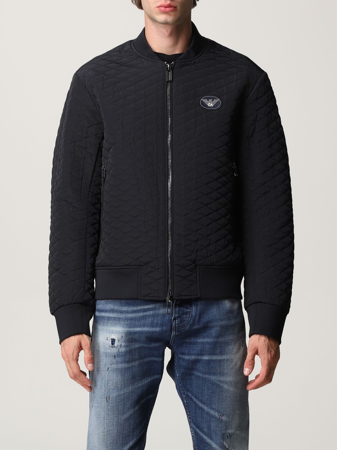 Emporio Armani Jacket Emporio Armani Bomber Jacket In Quilted Technical Fabric With Logo