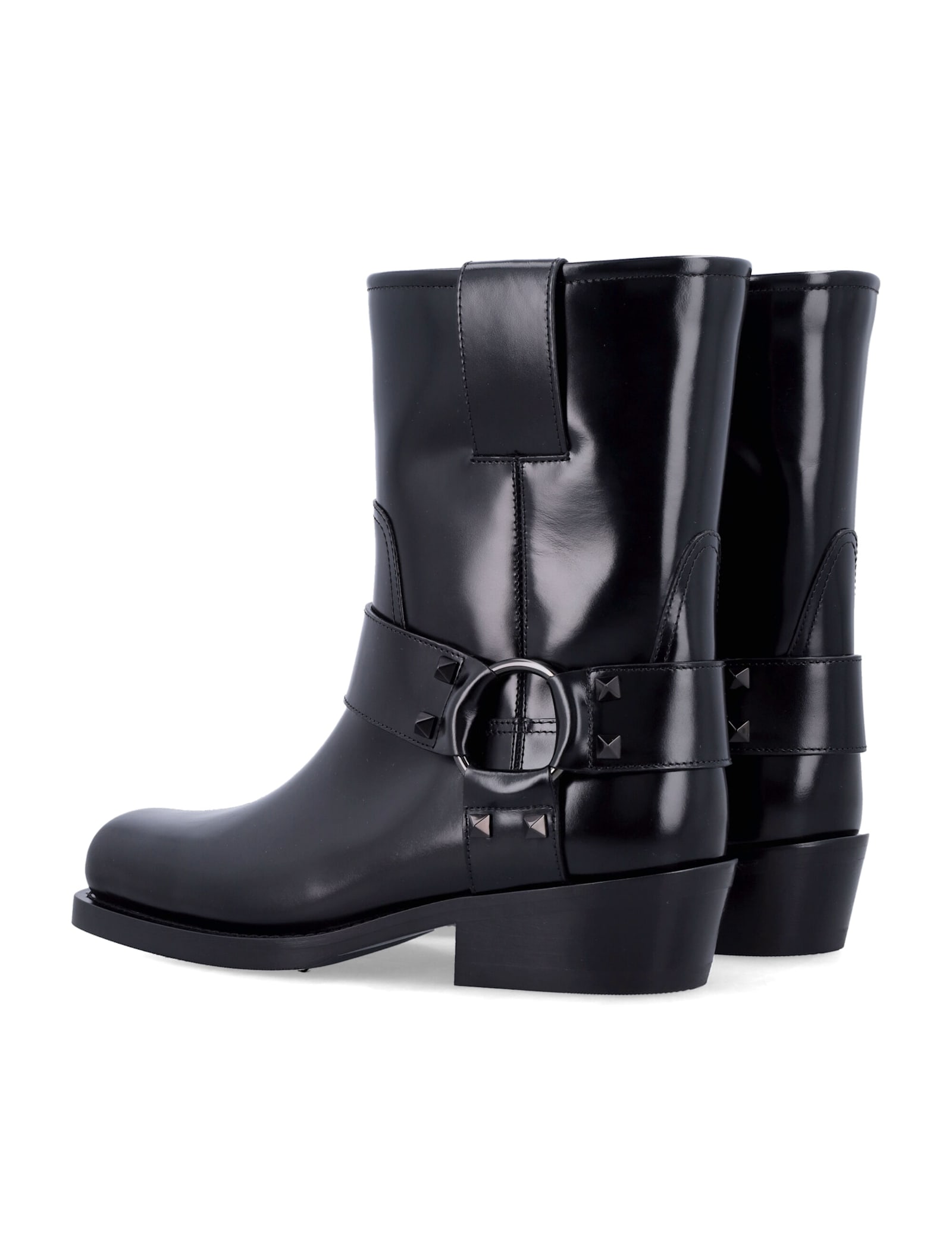 Shop Valentino Rockstud Leather Biker Ankle Boots In Black