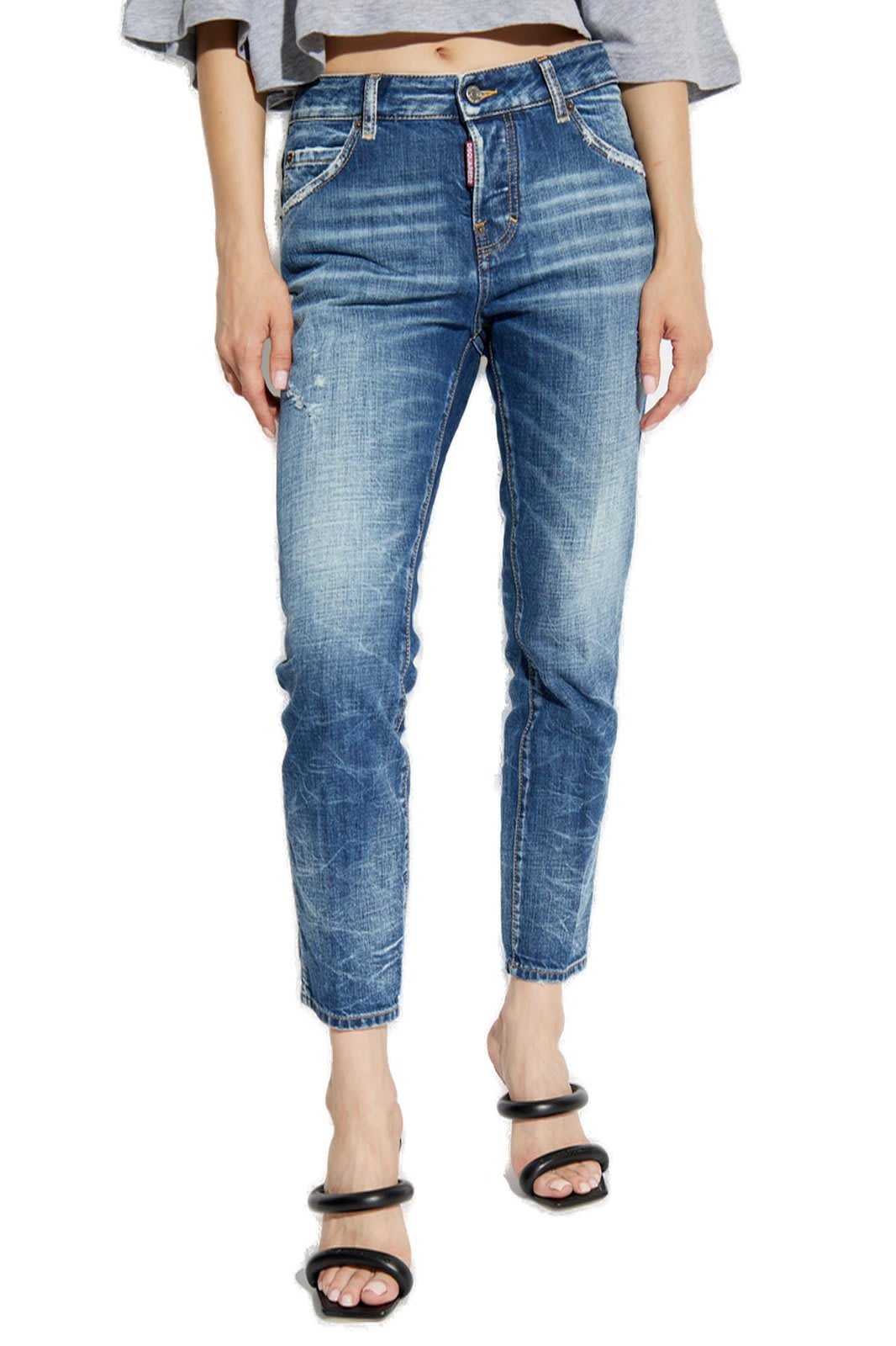 Shop Dsquared2 Distressed Cropped Jeans In Denim