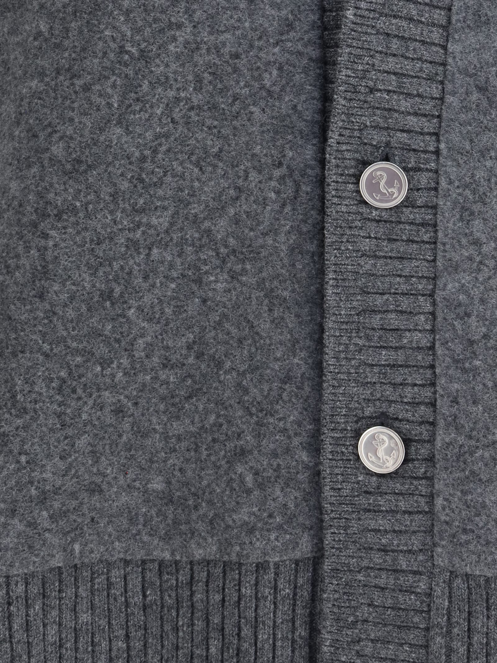 Thom Browne Gray Wool Fleece Oversized V Neck Cardigan In Gray
