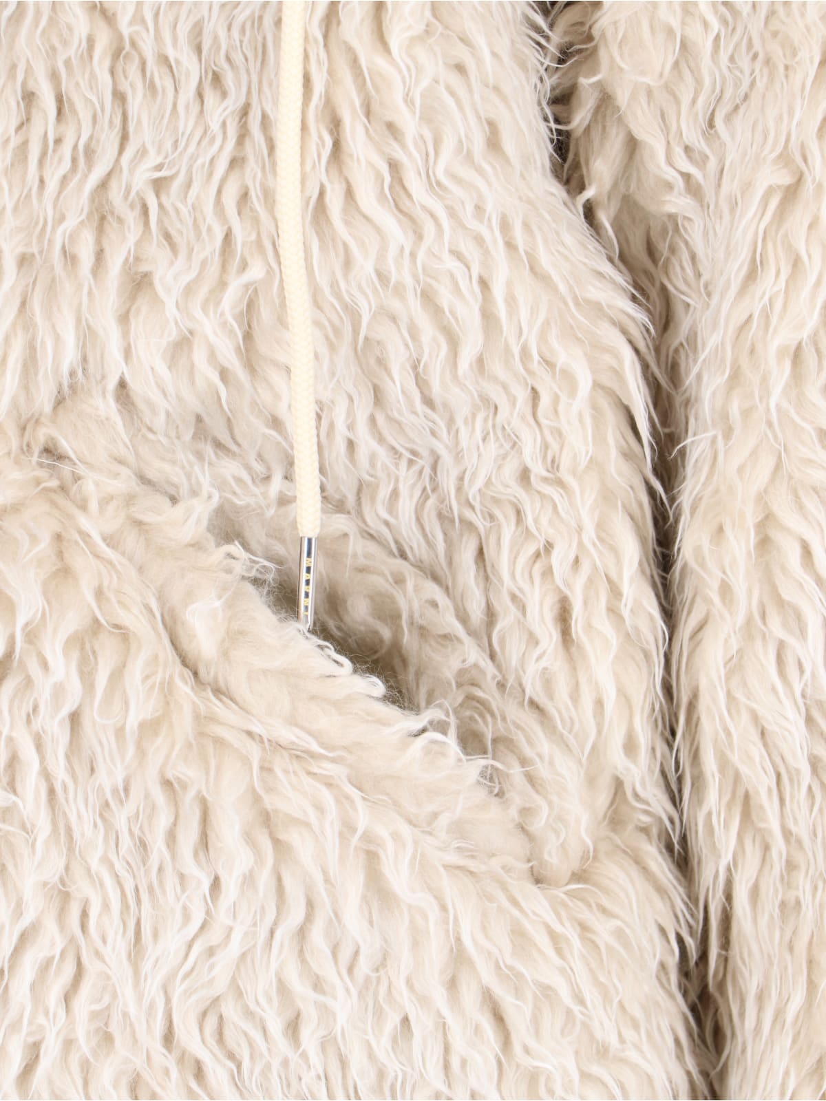 Shop Marni Faux Shearling Hooded Jacket In Crema