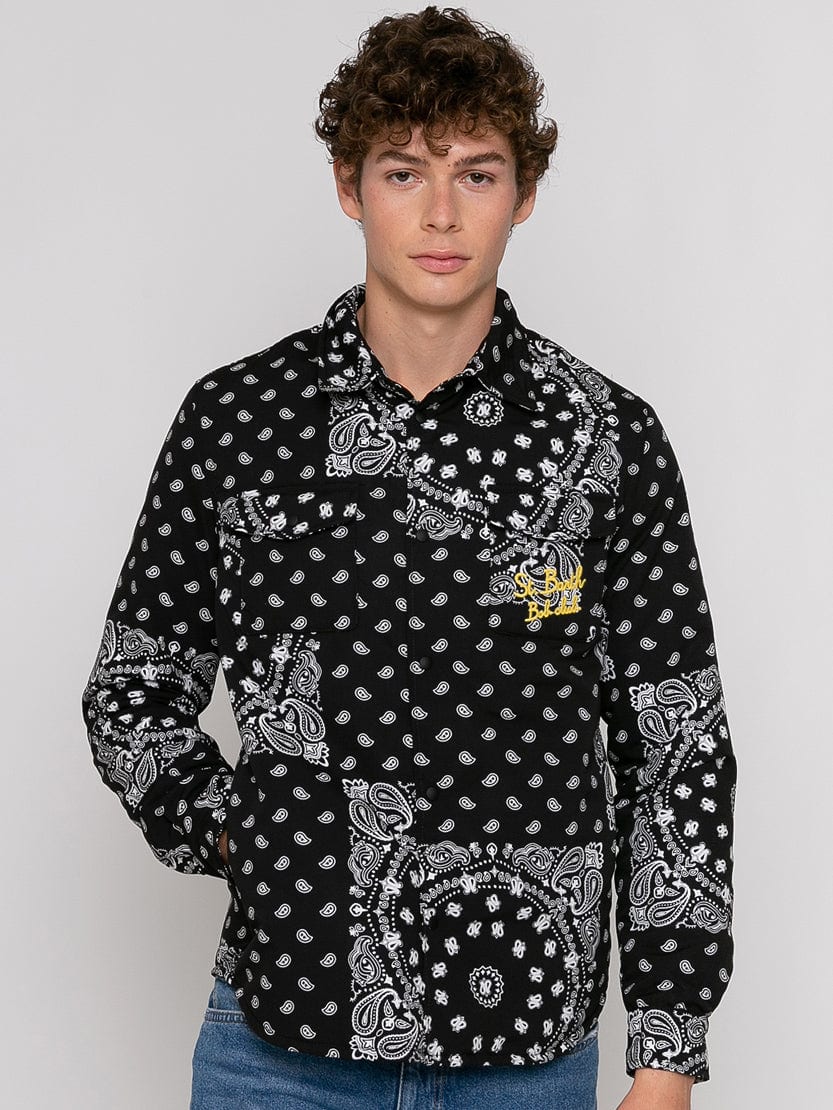 Mc2 Saint Barth Overshirt With Pocket And St. Barth Bob Club Embroidery In Black
