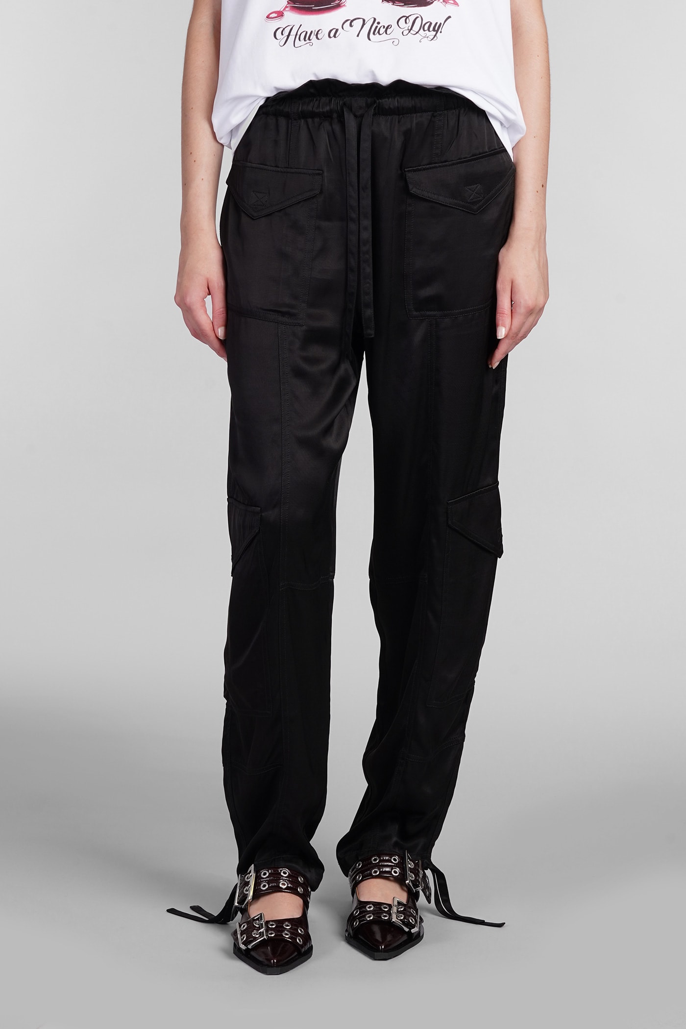 Shop Ganni Pants In Black Viscose