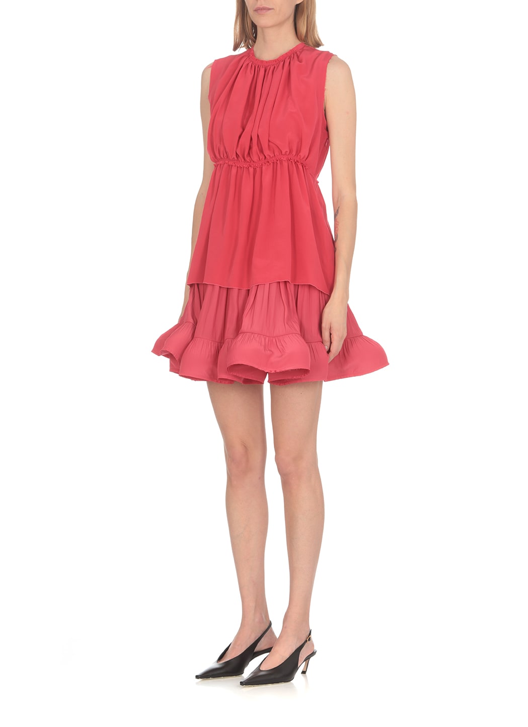 Lanvin Minirock Aus Charmeuse Mit Raffungen Und Volant In Fuchsia
