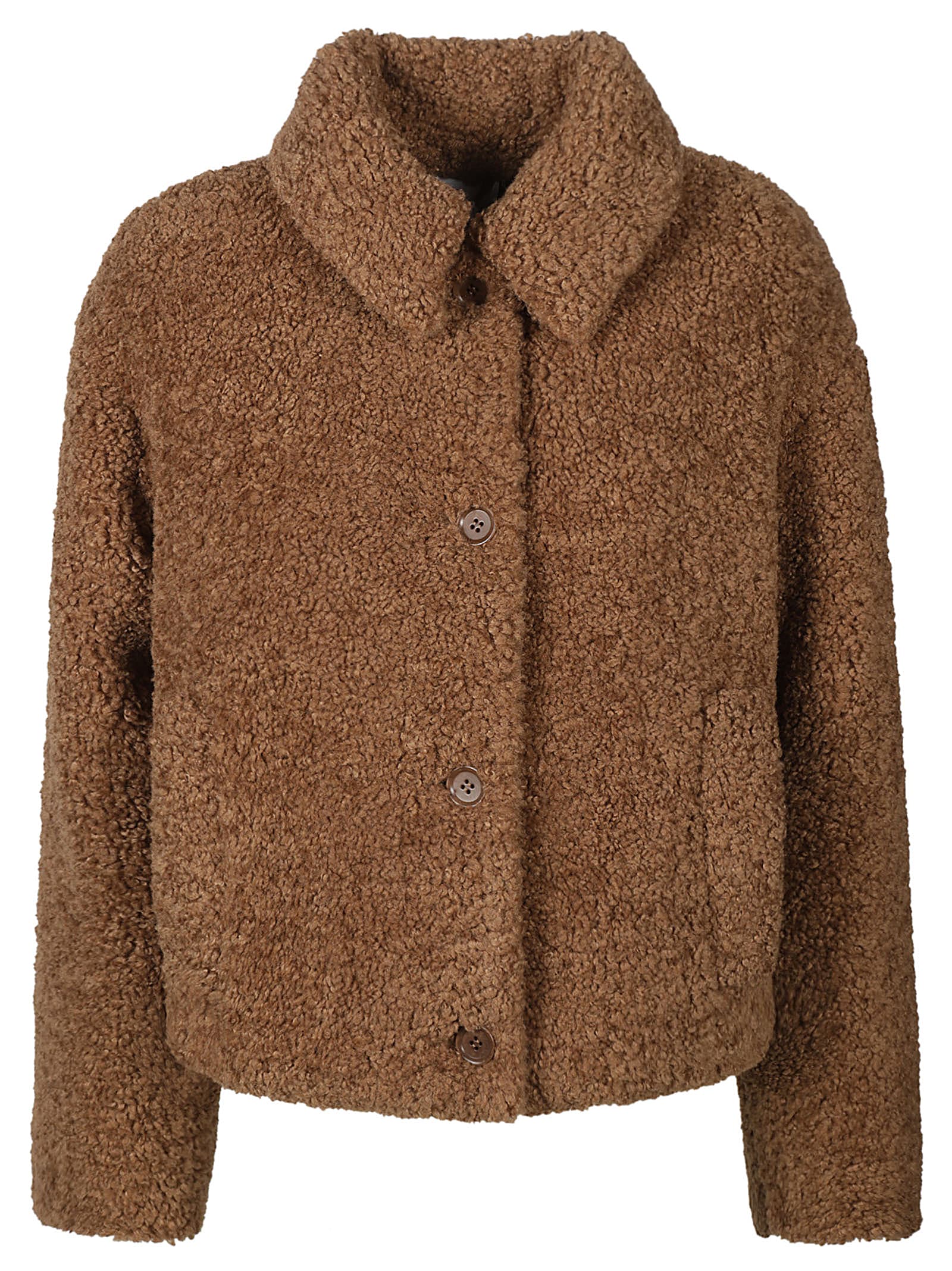 Aspesi Zowi Buttoned Teddy Short Coat In Camel