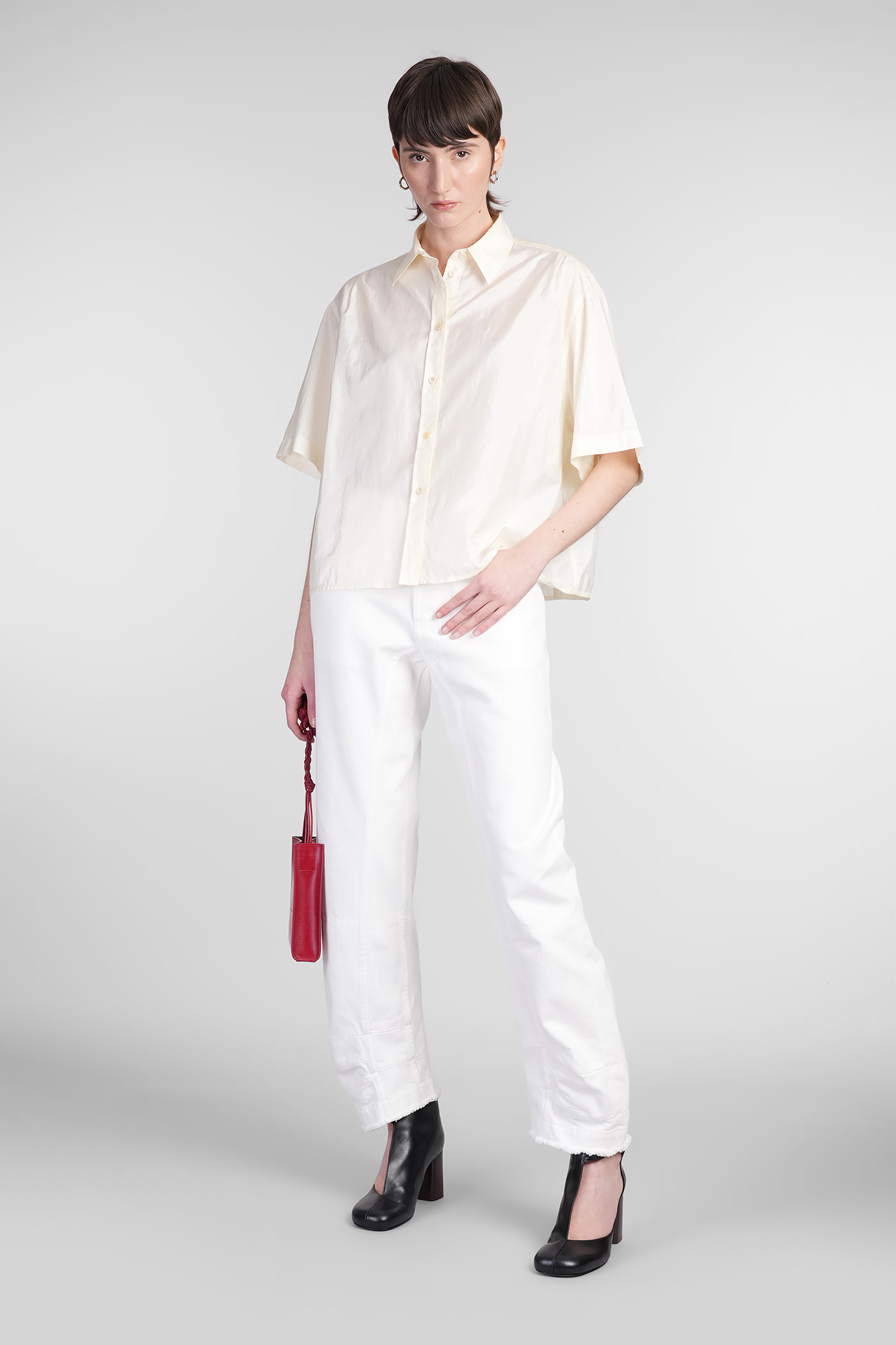 Shop Jil Sander Shirt In Beige Silk