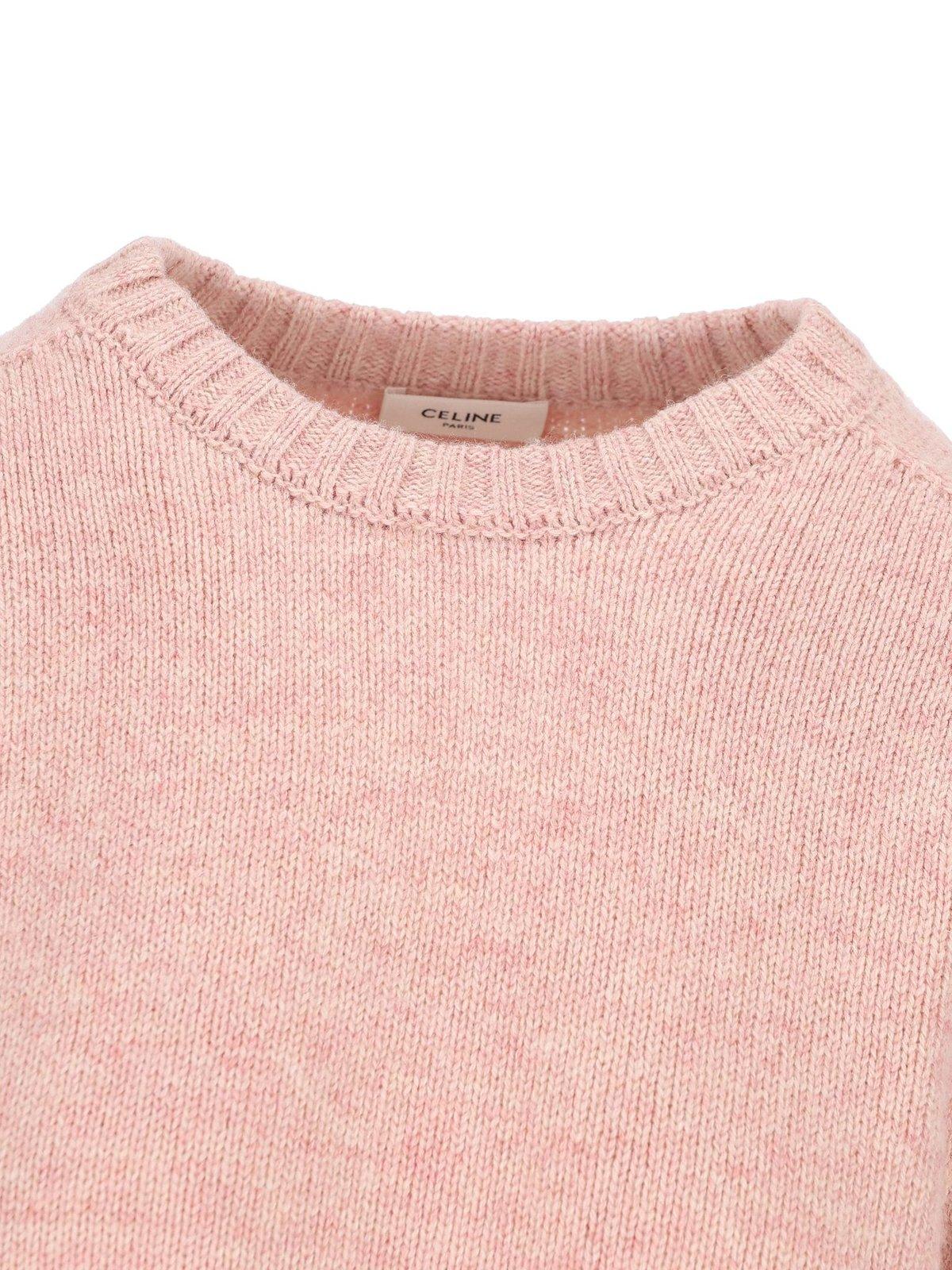 Shop Celine Crewneck Long-sleeved Jumper In Baby Pink