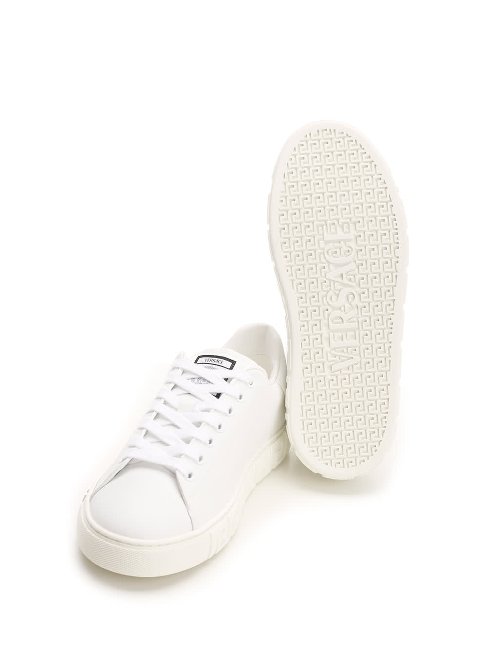 Shop Versace Greca Sole Sneakers In White