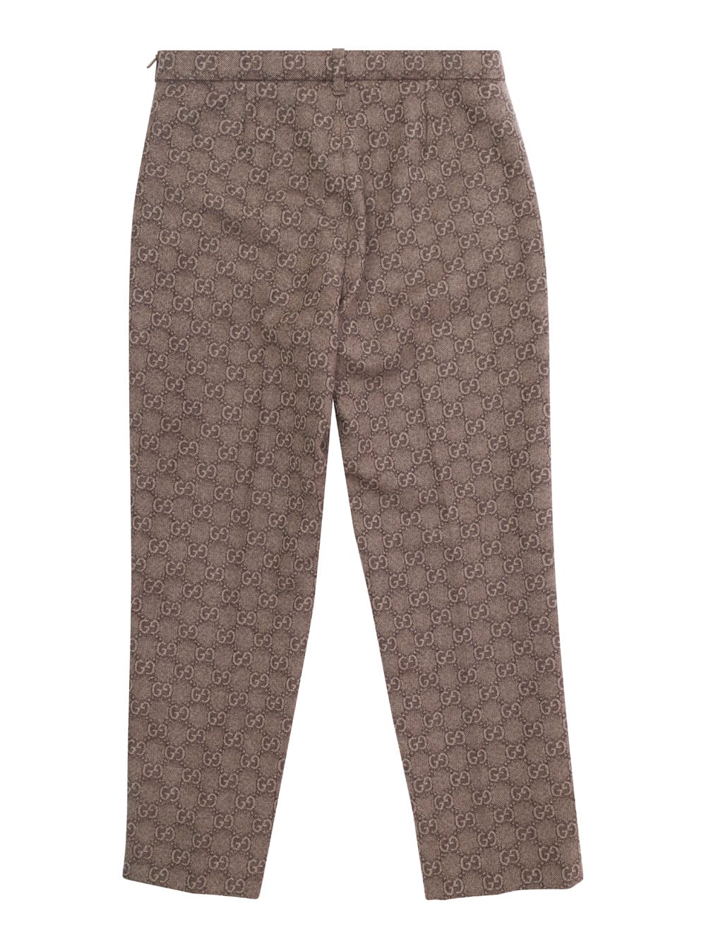 Gucci Brown Pants With Gg Motif And Belt In Wool Girl In Brown