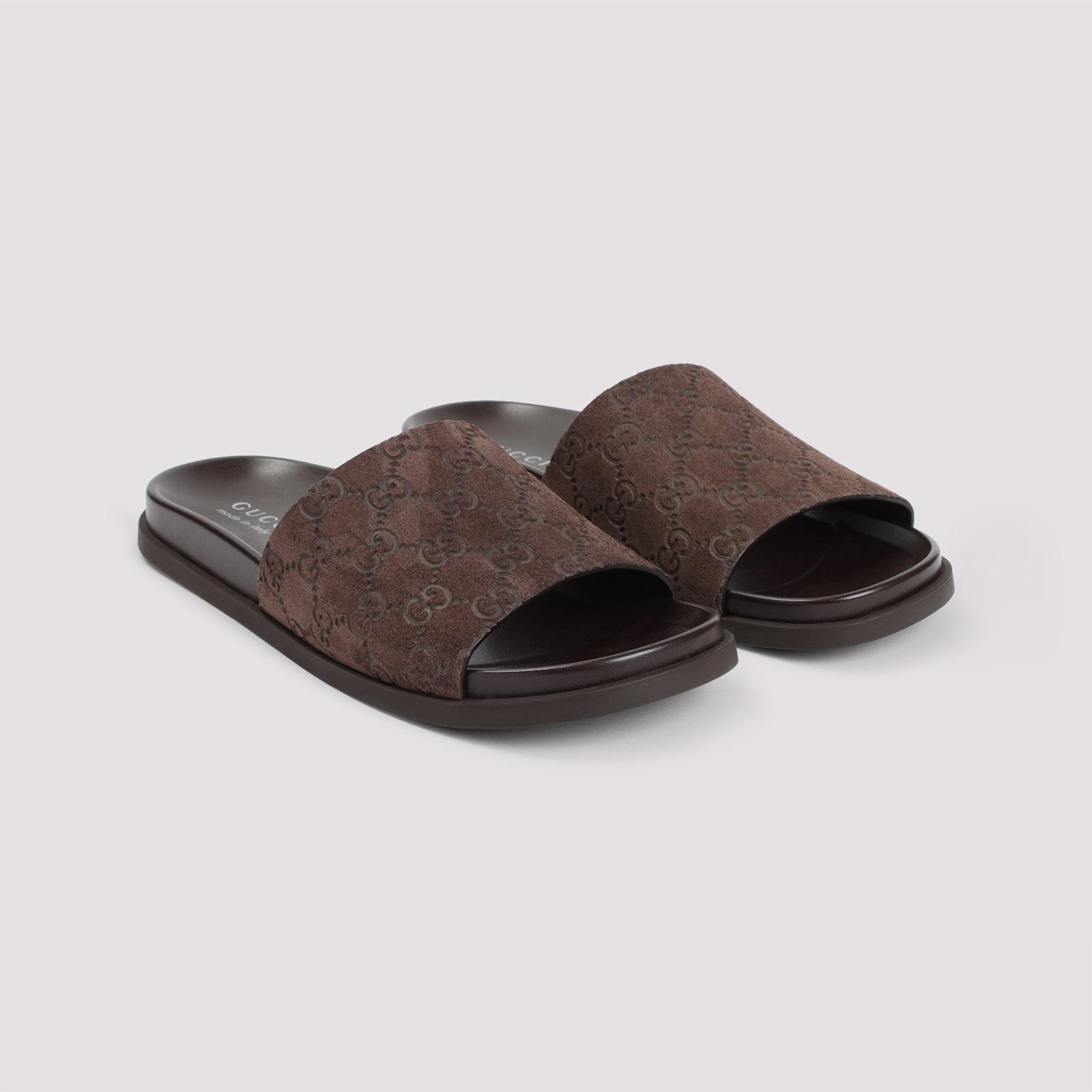 Shop Gucci Brown Suede Slippers In Cocoa