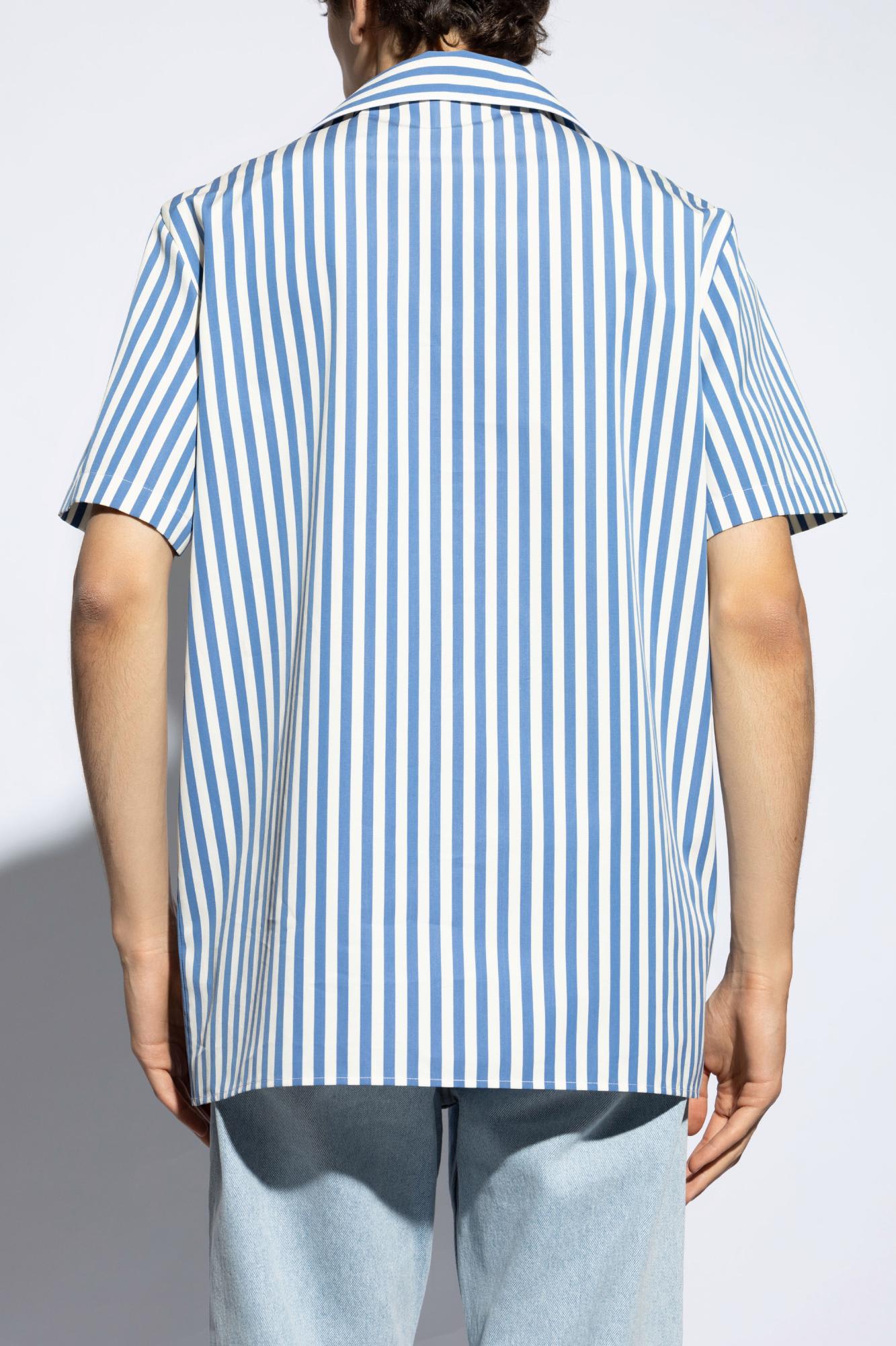 Balmain Camicia Pigiama A Maniche Corte In Cotone A Righe In Azzurro