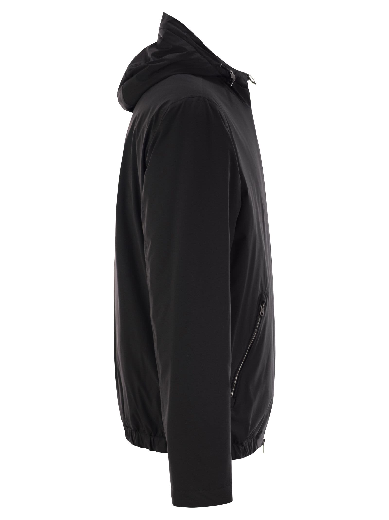 Shop Herno Technical Fabric Bomber Jacket With Hood In Black