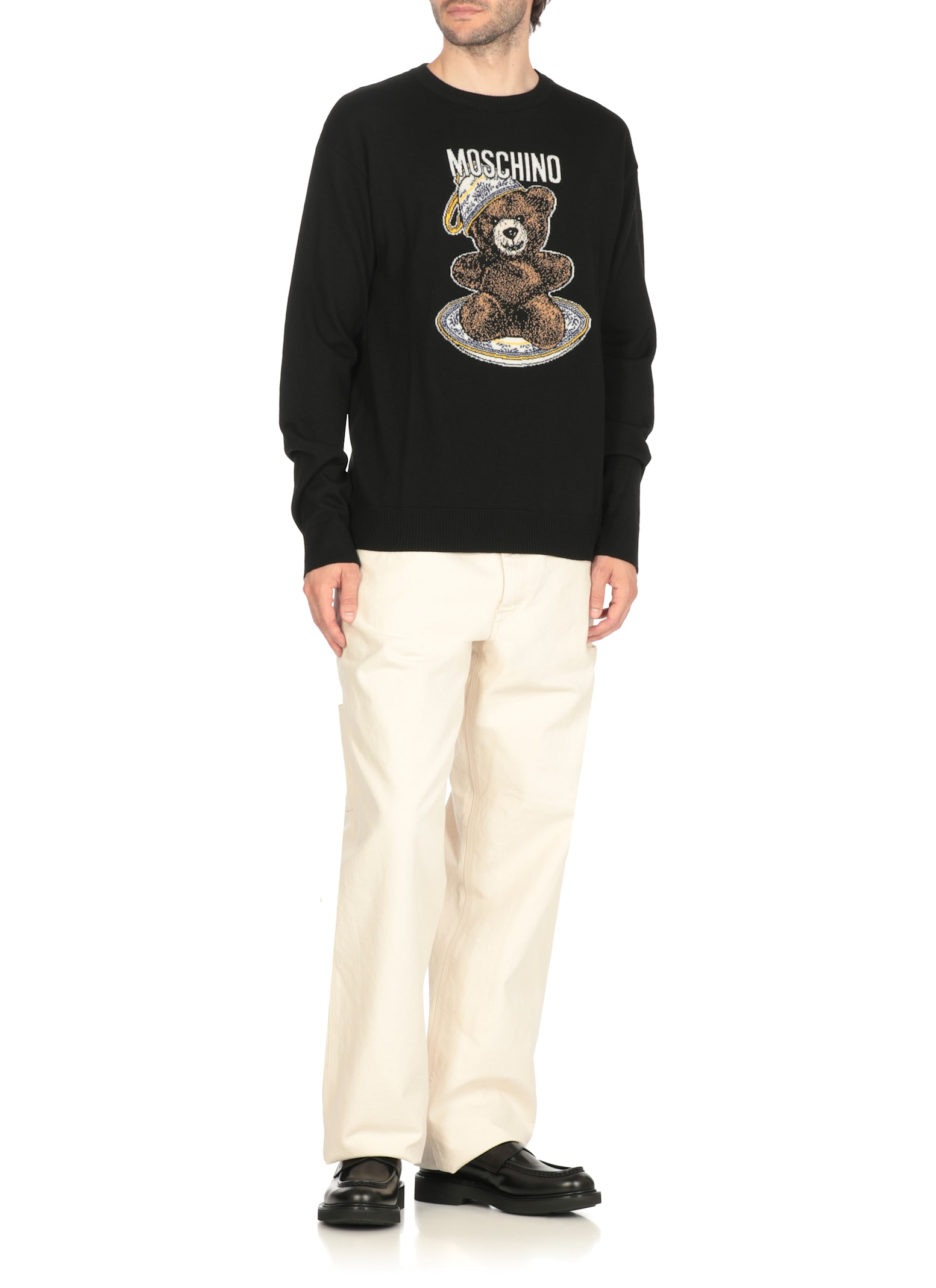Moschino Bear Embroidered Crewneck Sweater In Black