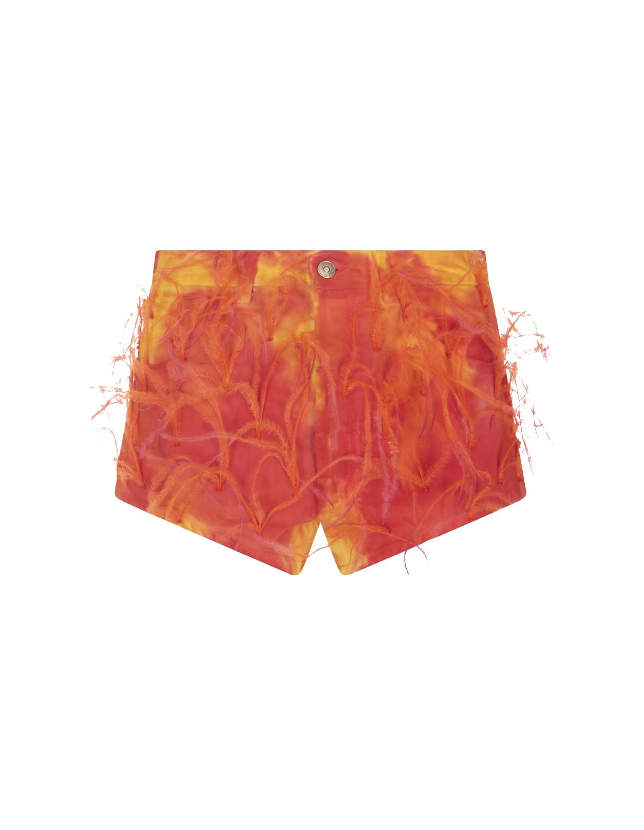 ALANUI YELLOW AND ORANGE SHORTS WITH FEATHERS